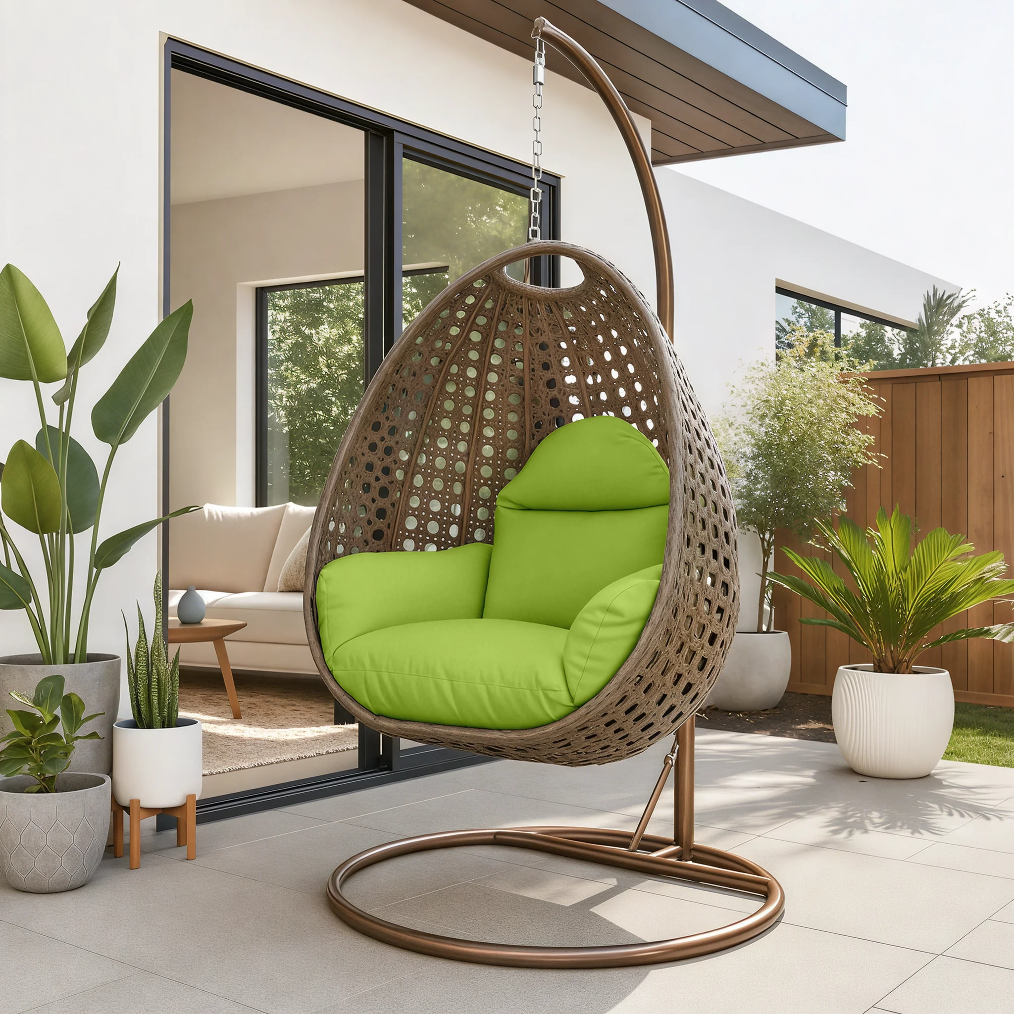 Beige Wicker Hanging Egg Swing Chair