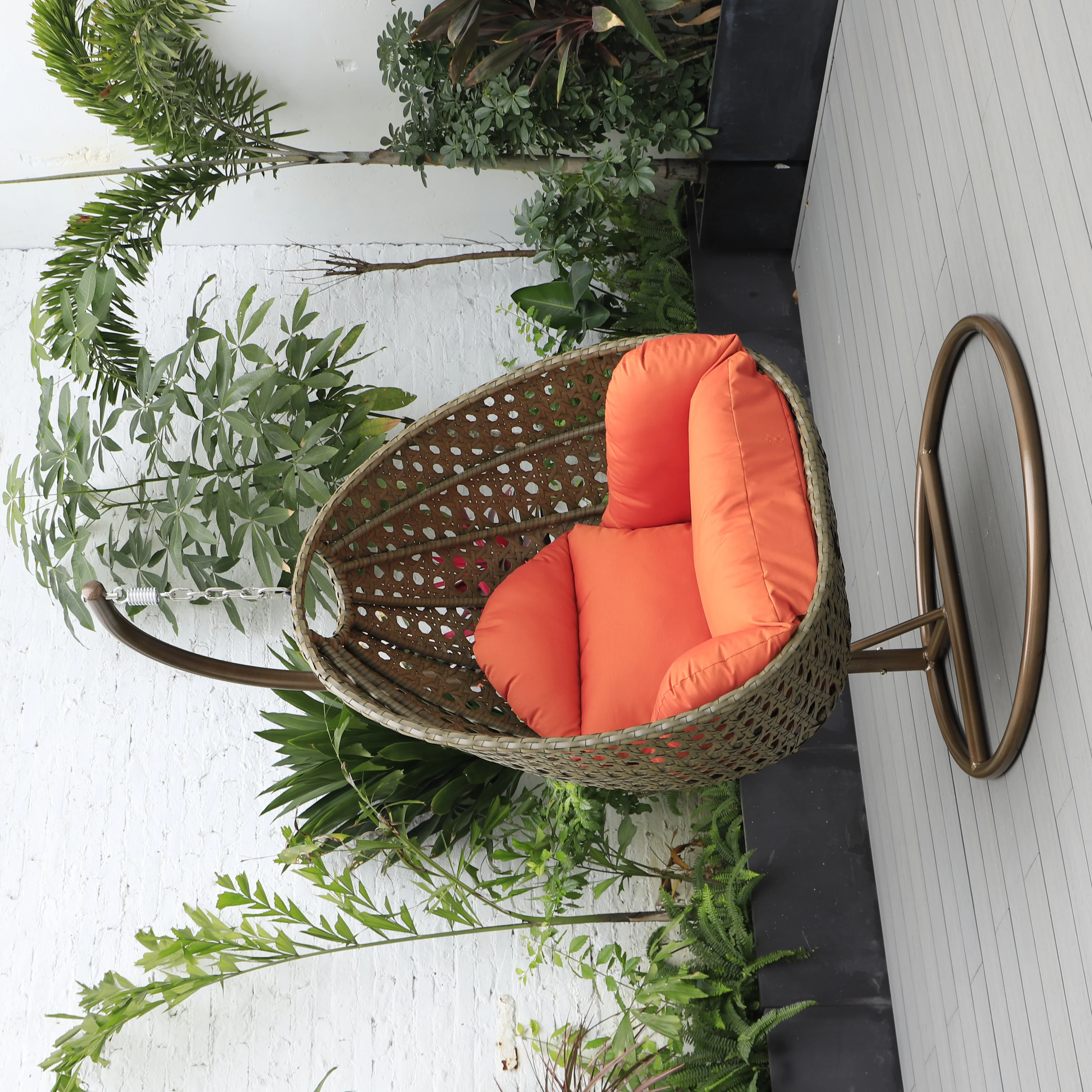 Beige Wicker Hanging Egg Swing Chair