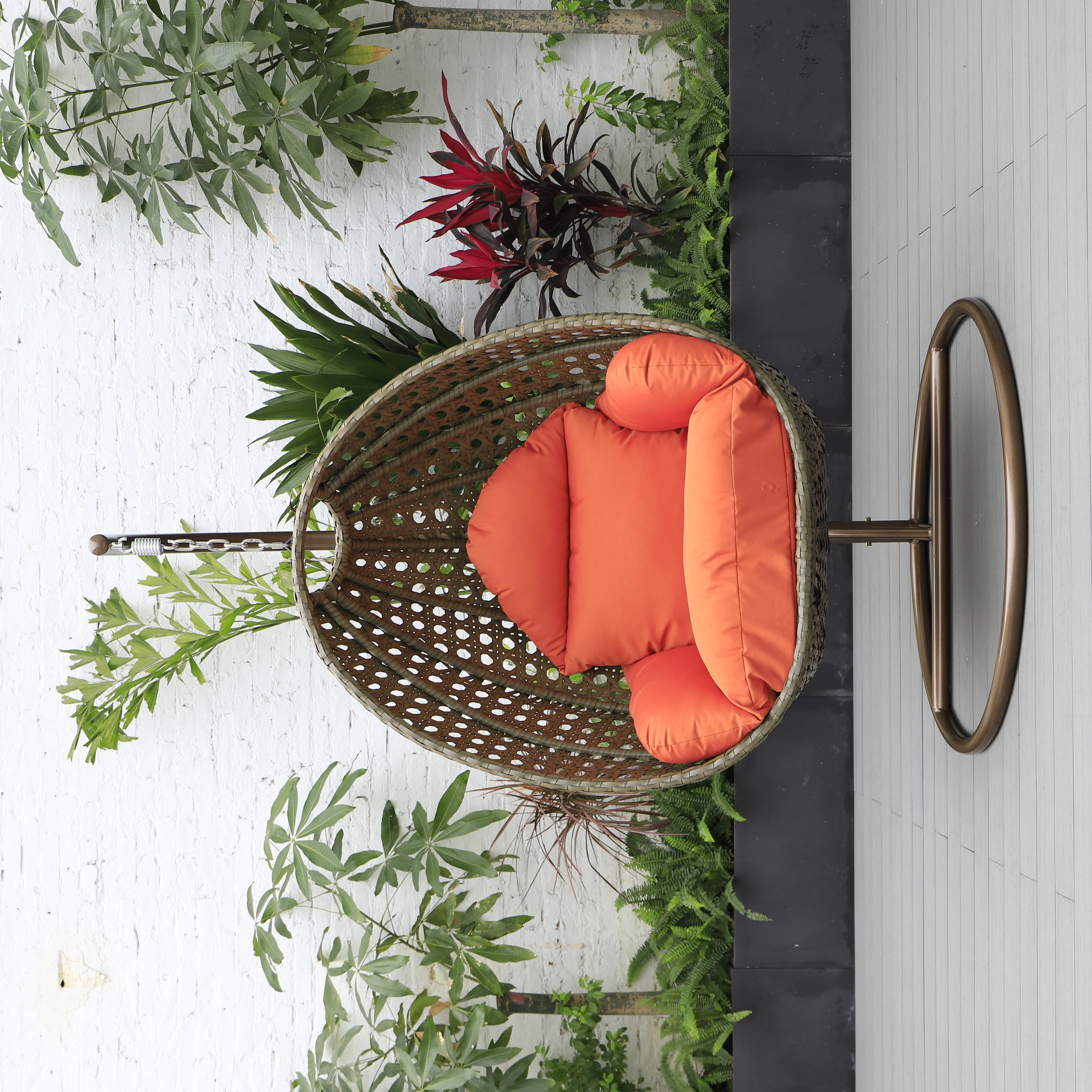 Beige Wicker Hanging Egg Swing Chair