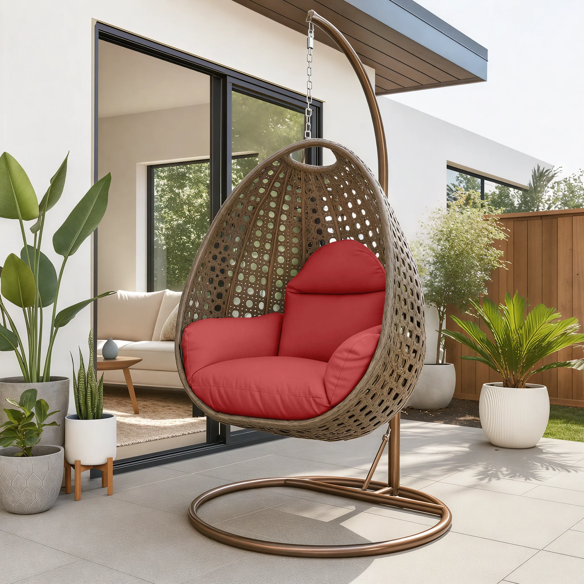 Beige Wicker Hanging Egg Swing Chair