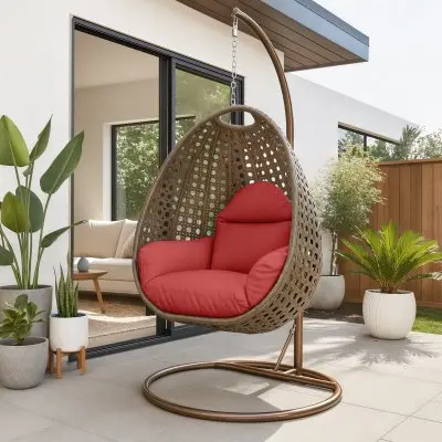 Beige Wicker Hanging Egg Swing Chair