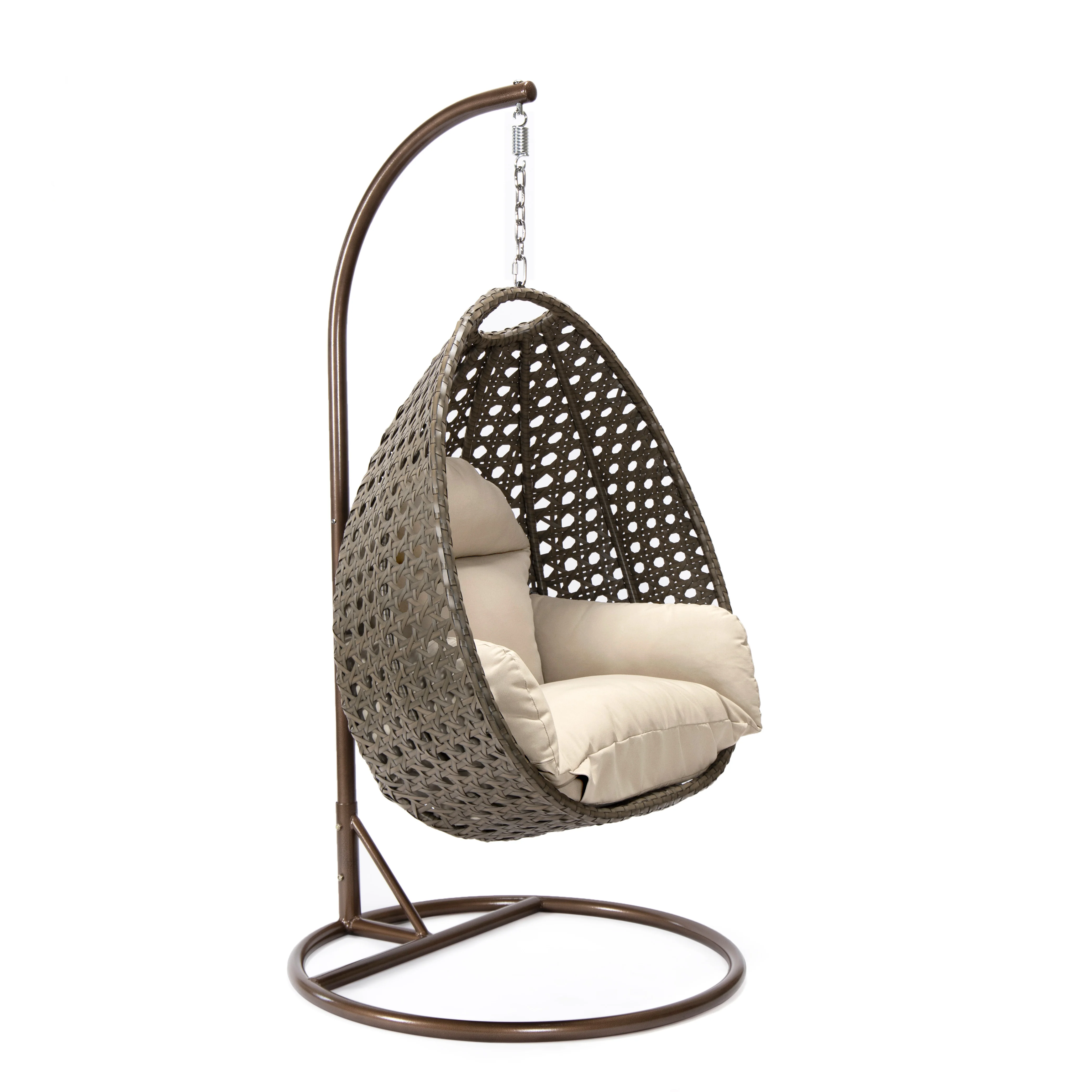 Beige Wicker Hanging Egg Swing Chair