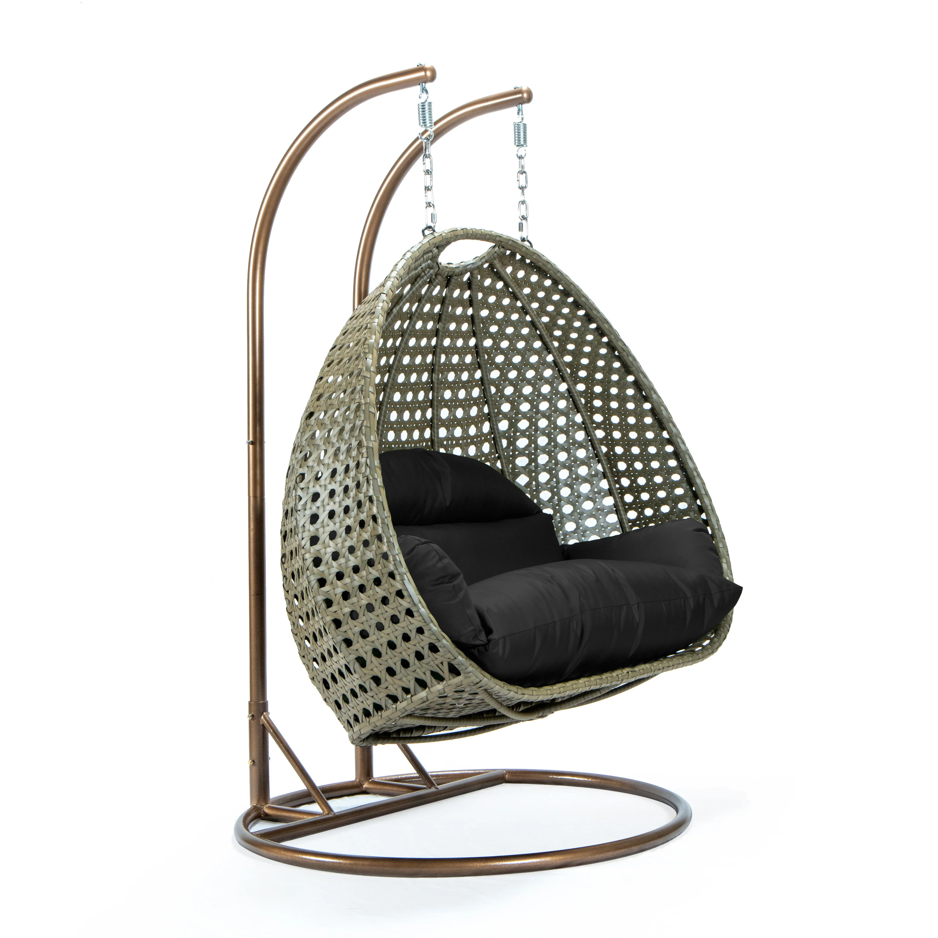 Beige Wicker Hanging 2 person Egg Swing Chair
