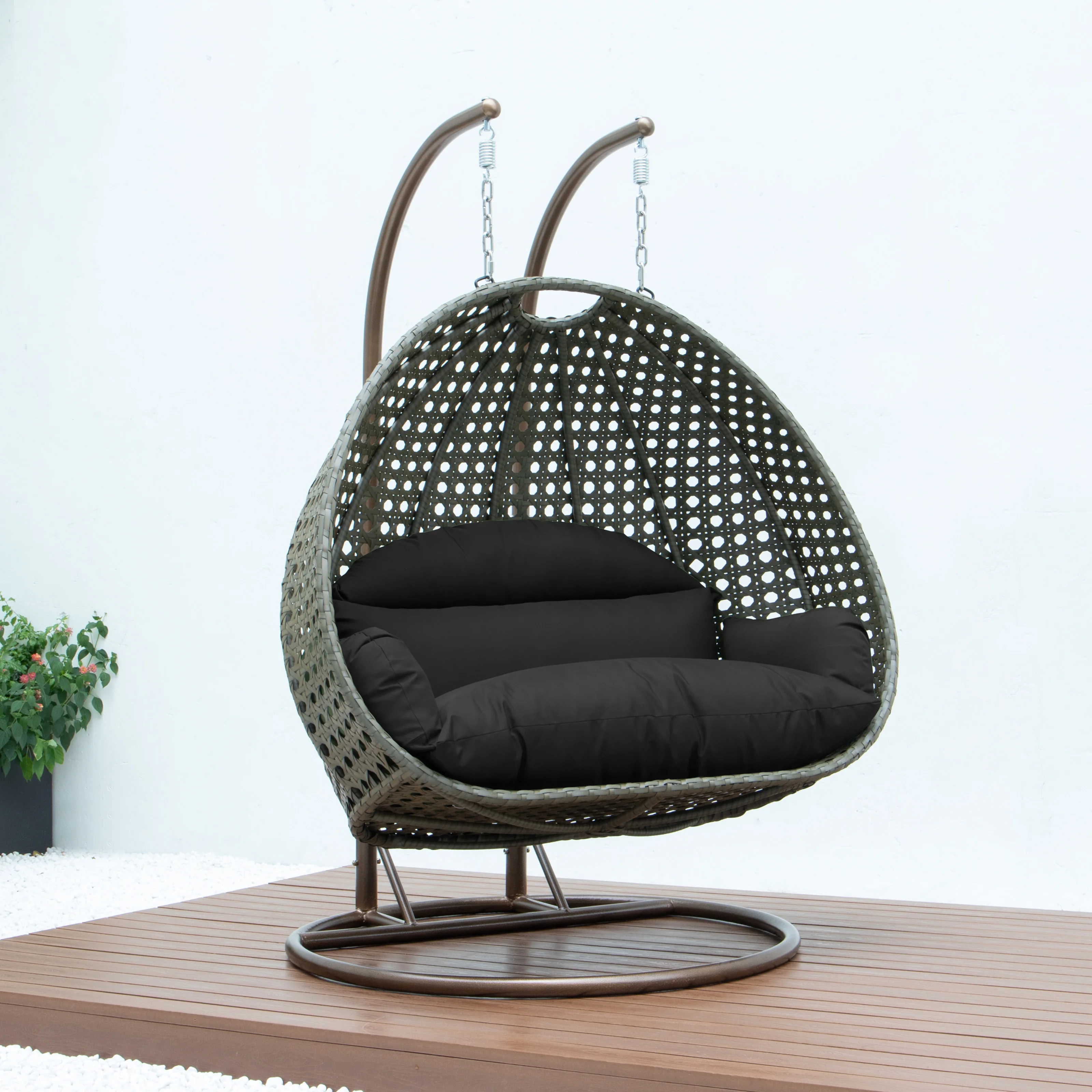 Beige Wicker Hanging 2 person Egg Swing Chair