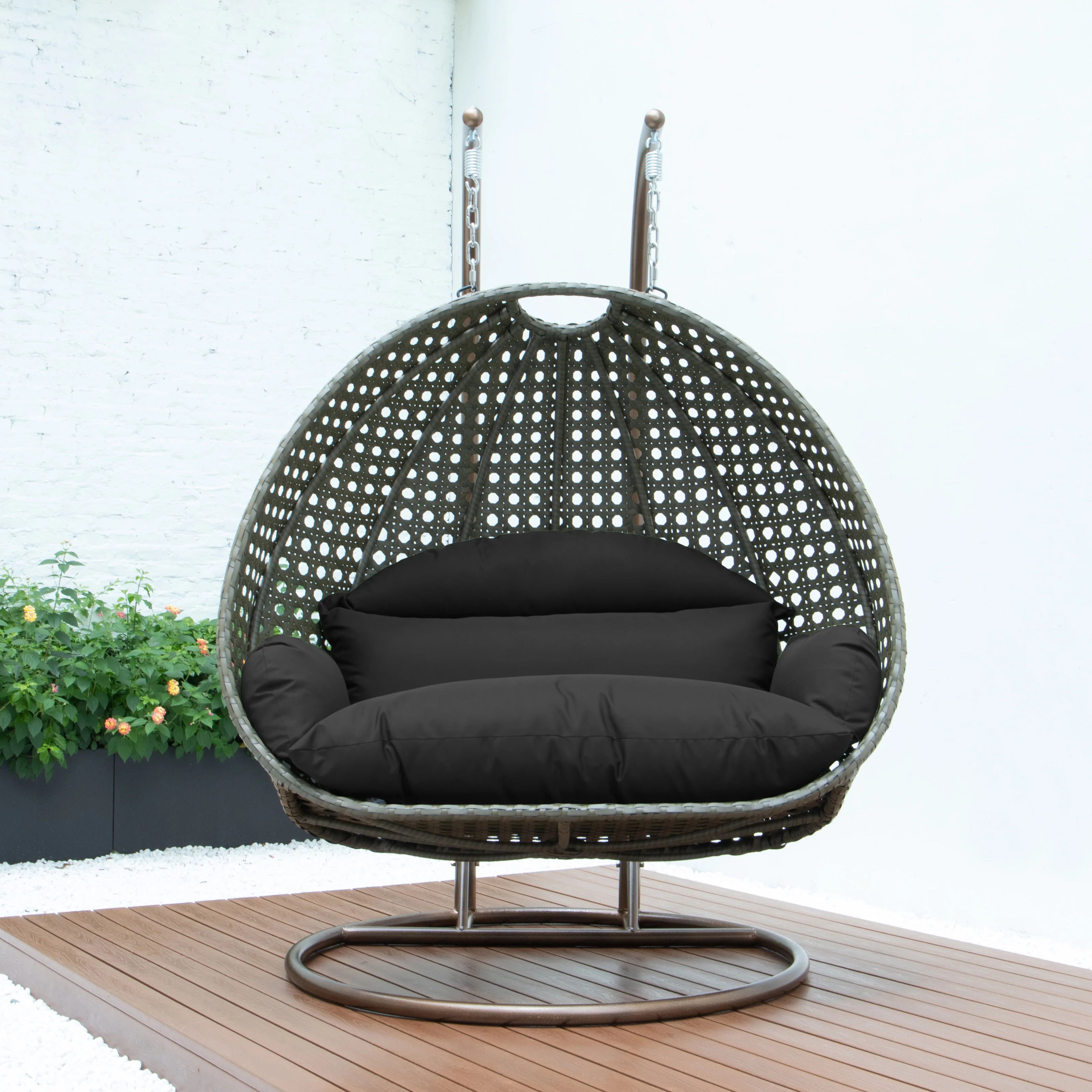 Beige Wicker Hanging 2 person Egg Swing Chair