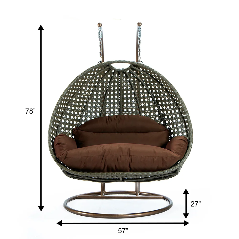 Beige Wicker Hanging 2 person Egg Swing Chair