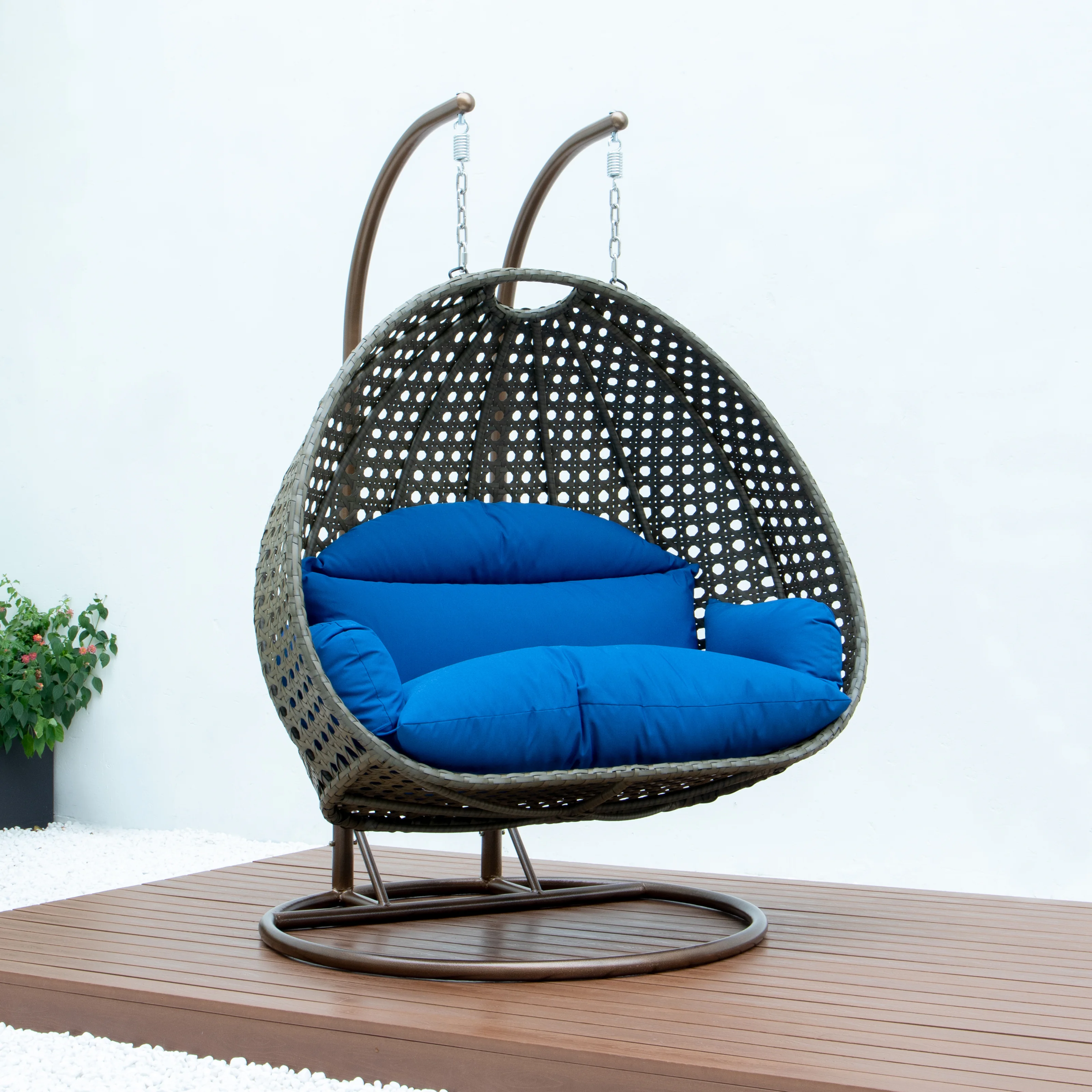 Beige Wicker Hanging 2 person Egg Swing Chair