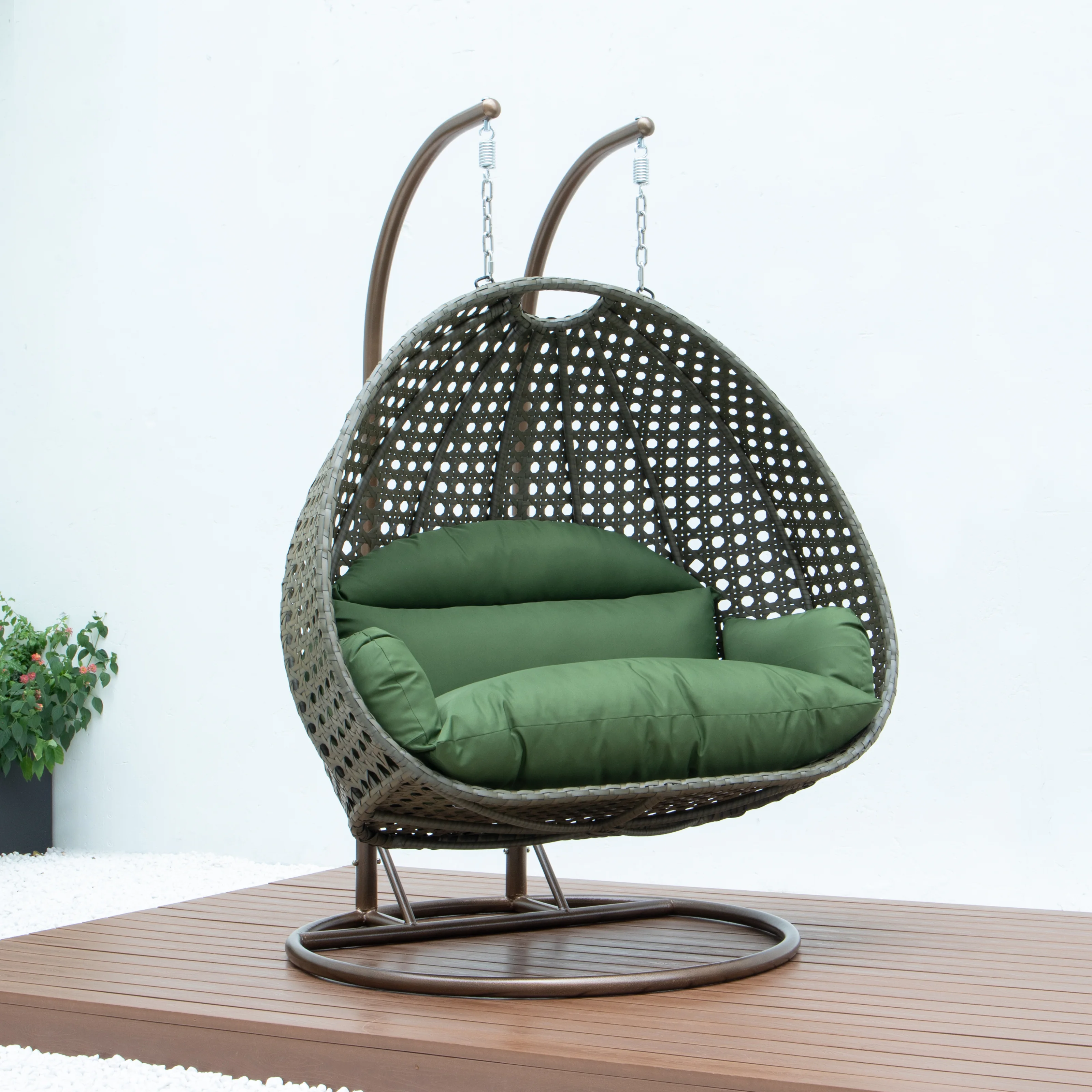 Beige Wicker Hanging 2 person Egg Swing Chair