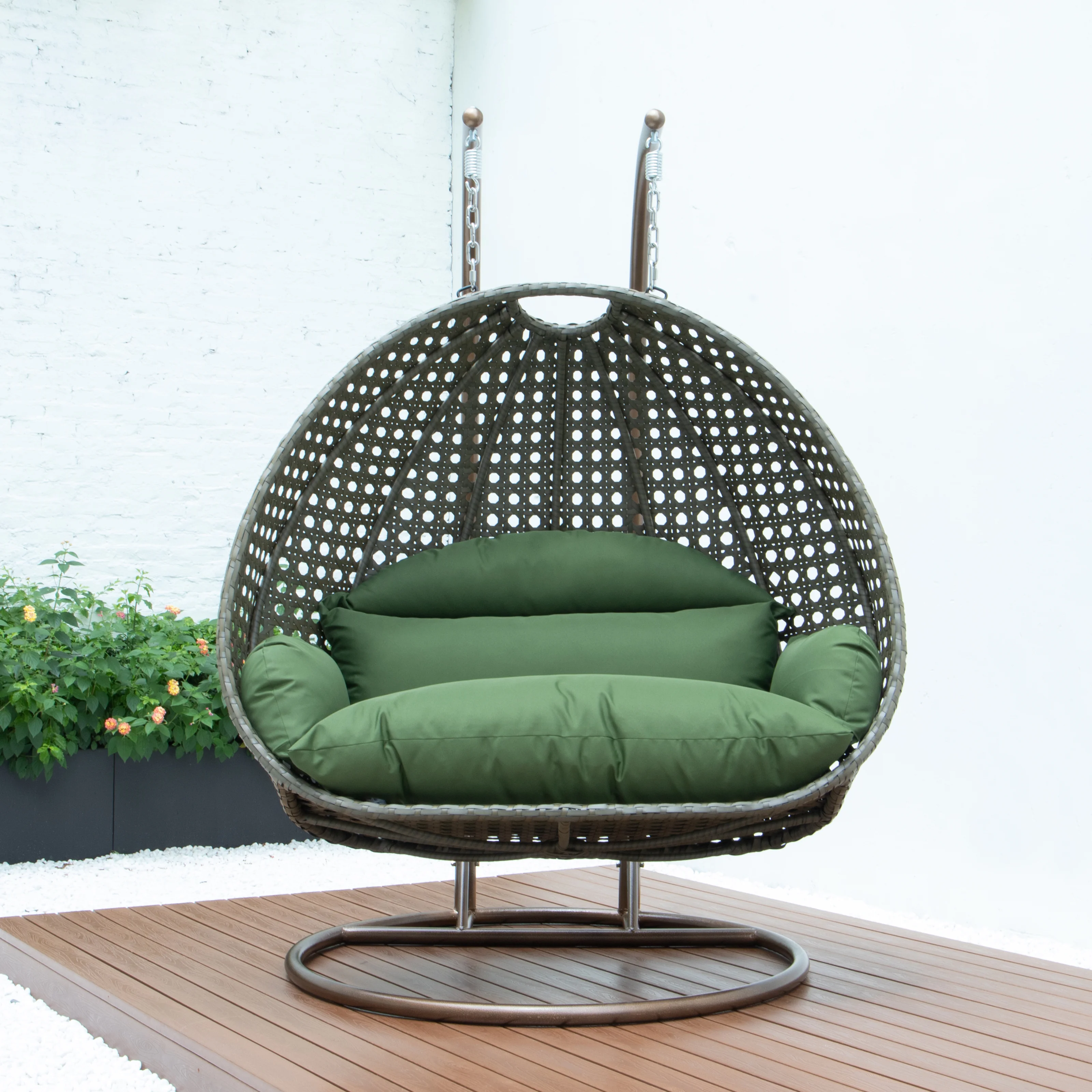 Beige Wicker Hanging 2 person Egg Swing Chair