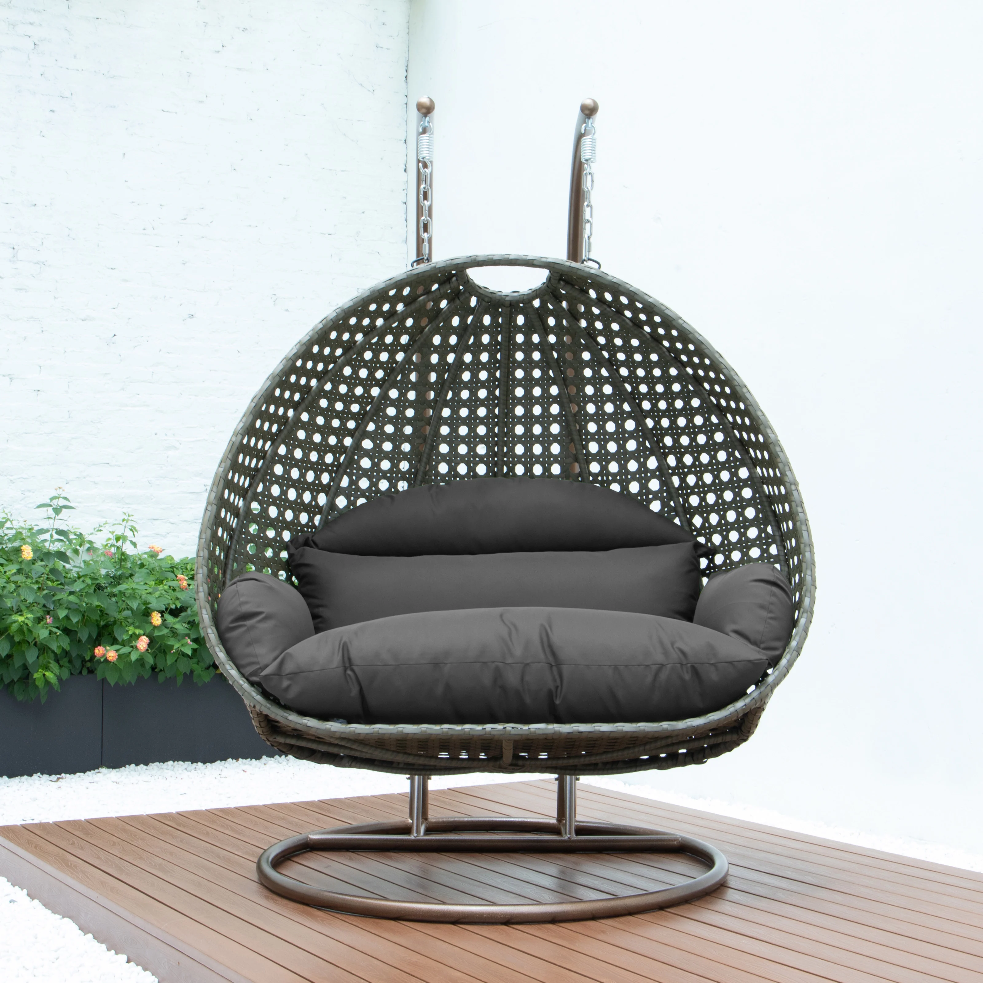 Beige Wicker Hanging 2 person Egg Swing Chair