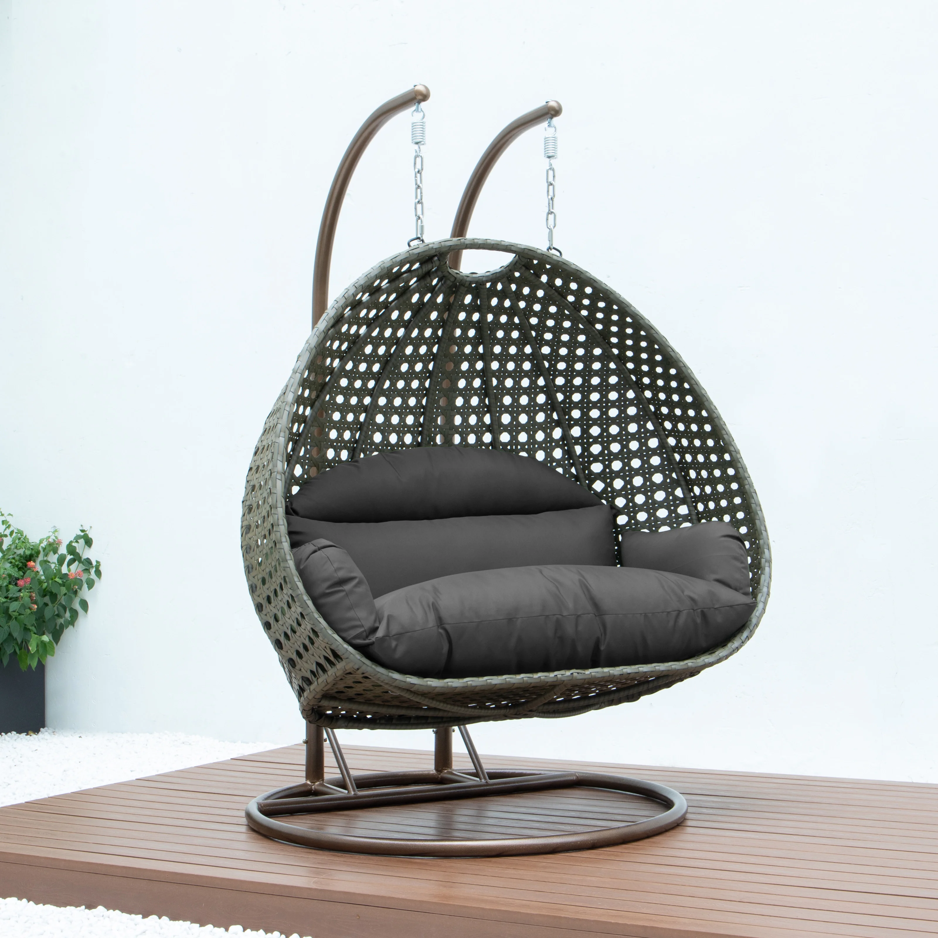 Beige Wicker Hanging 2 person Egg Swing Chair
