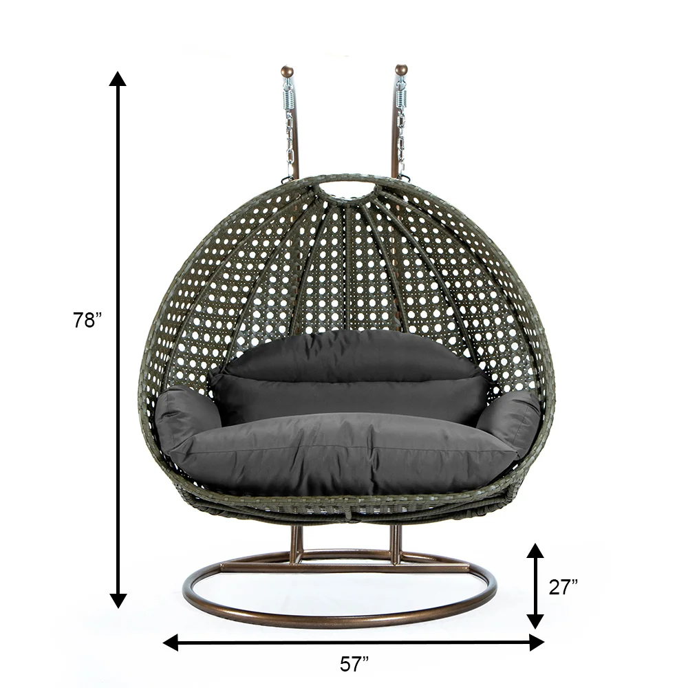 Beige Wicker Hanging 2 person Egg Swing Chair