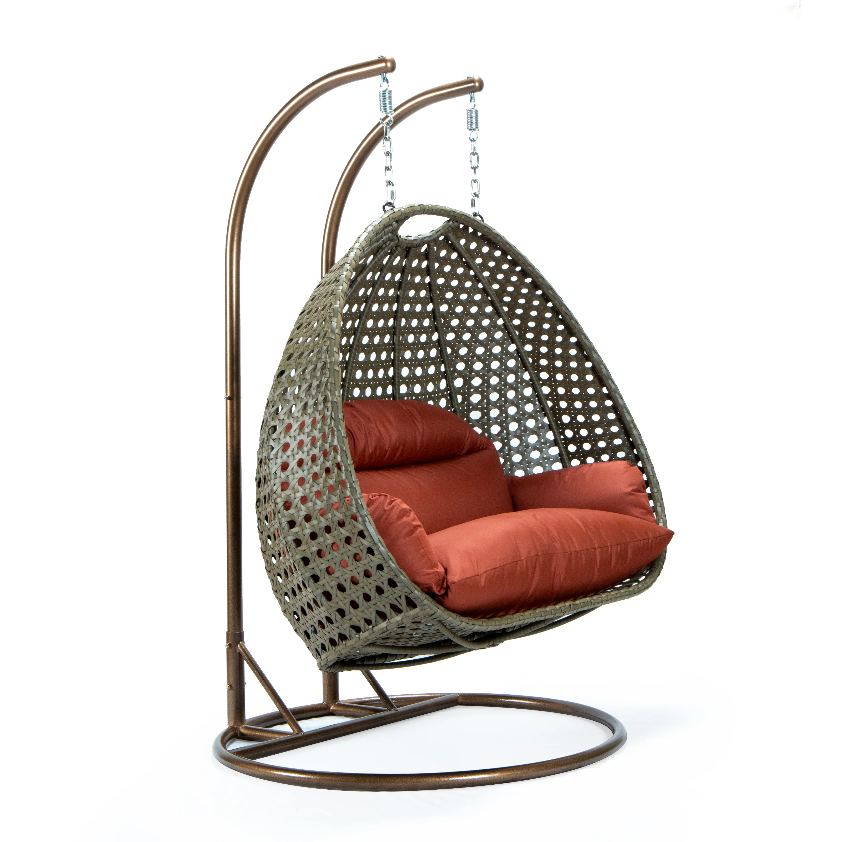 Beige Wicker Hanging 2 person Egg Swing Chair