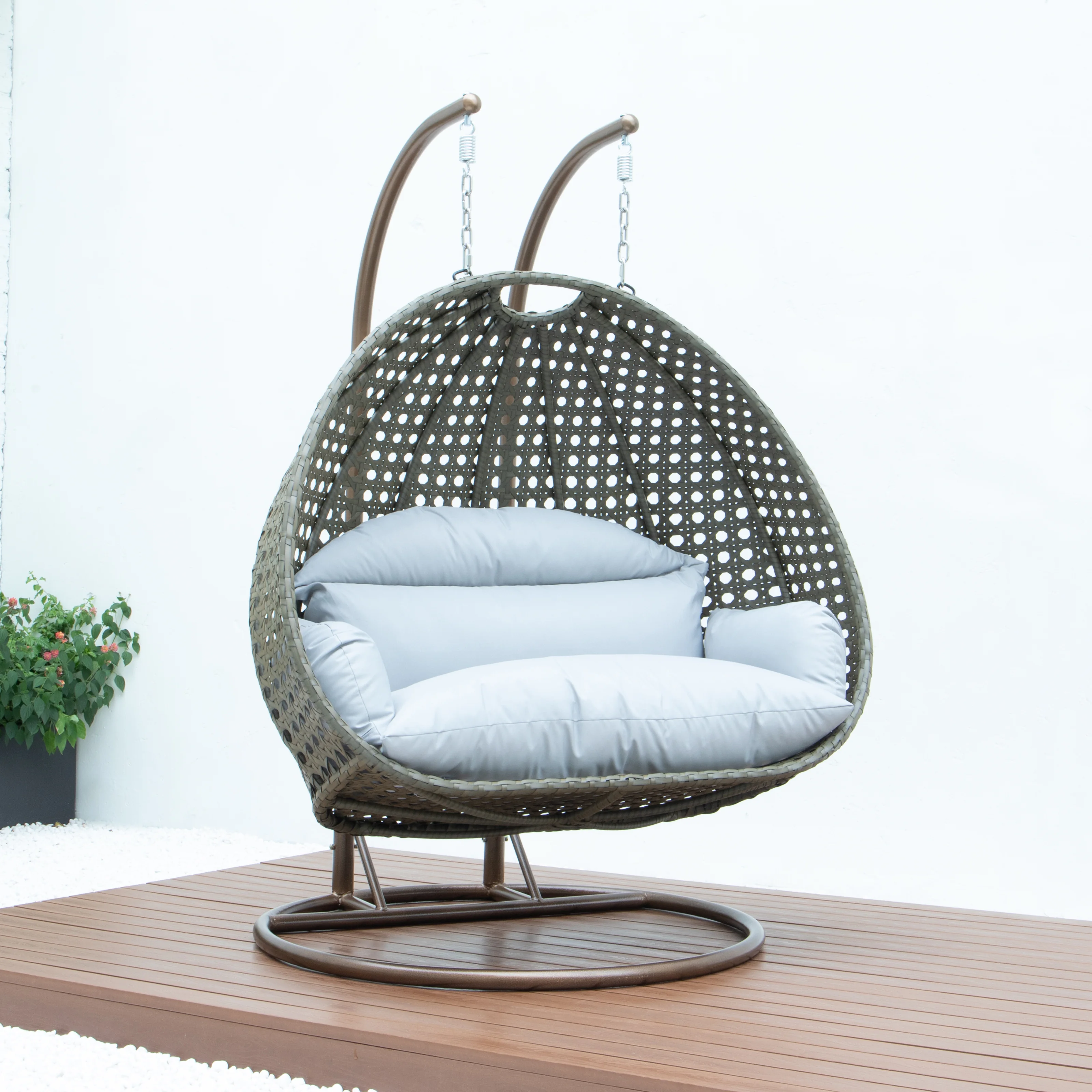 Beige Wicker Hanging 2 person Egg Swing Chair