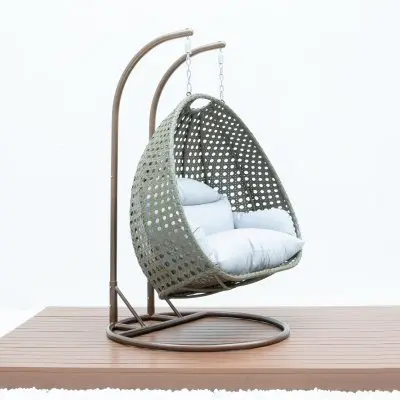 Beige Wicker Hanging 2 person Egg Swing Chair