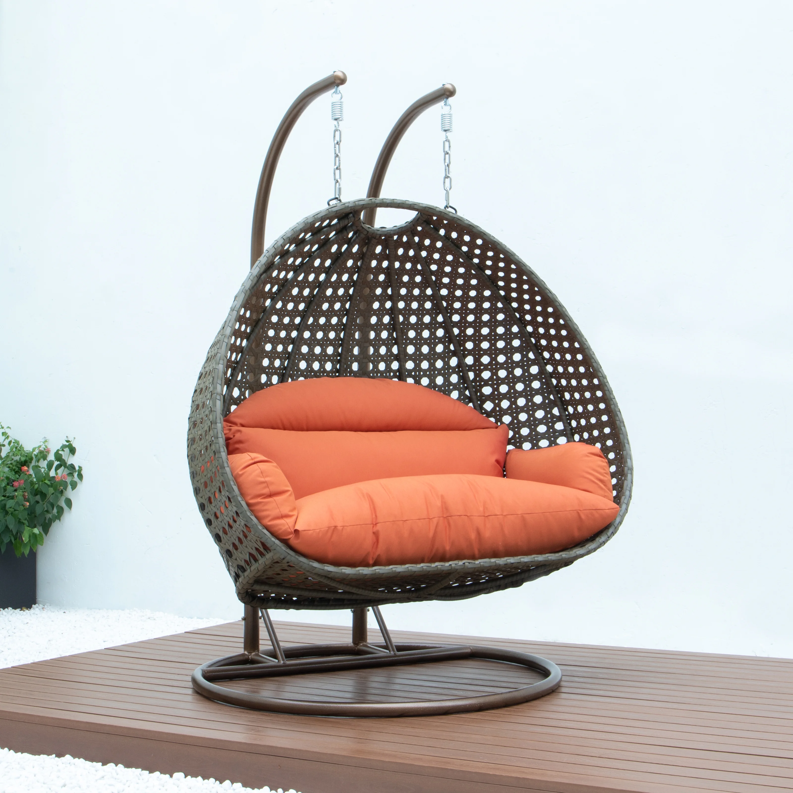 Beige Wicker Hanging 2 person Egg Swing Chair