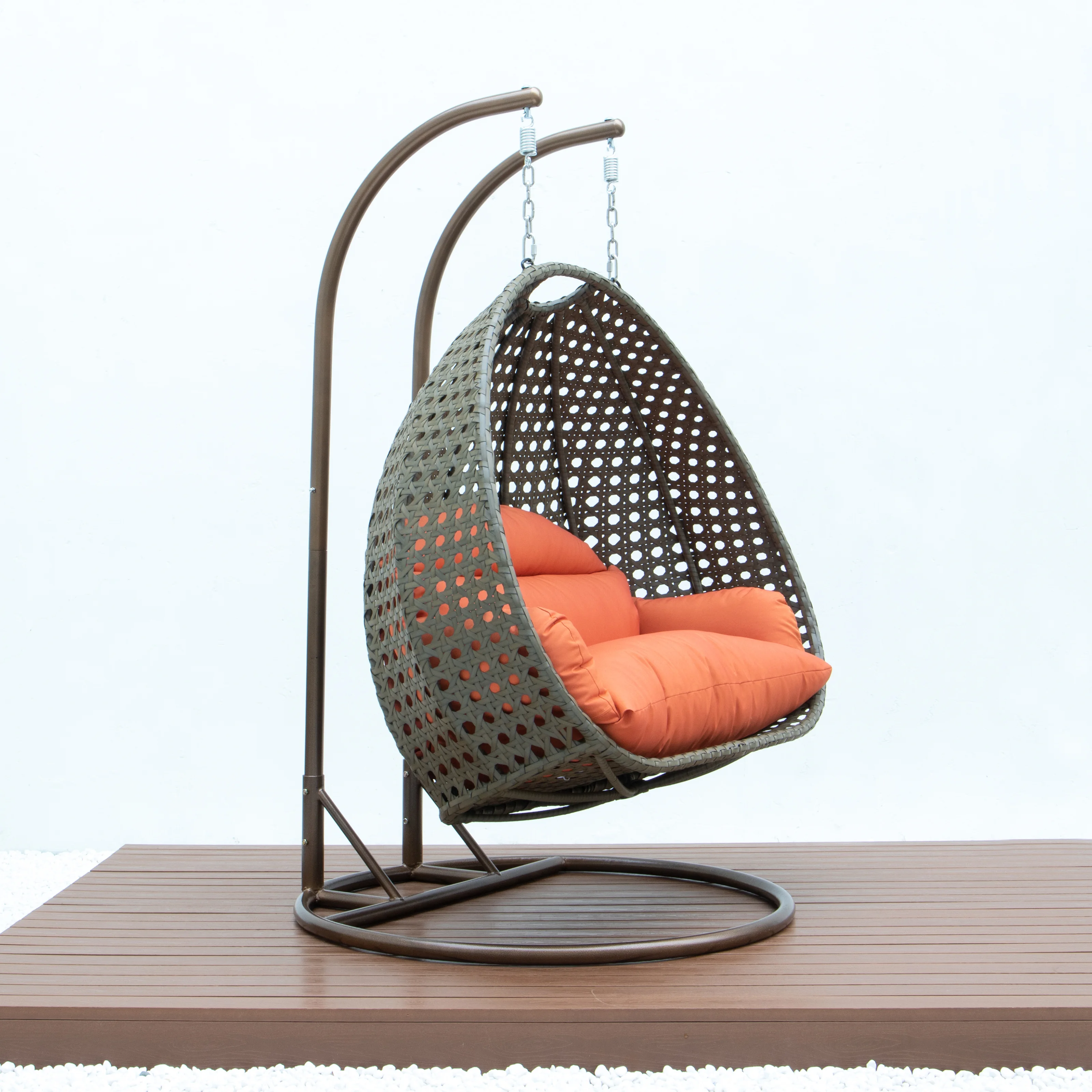 Beige Wicker Hanging 2 person Egg Swing Chair