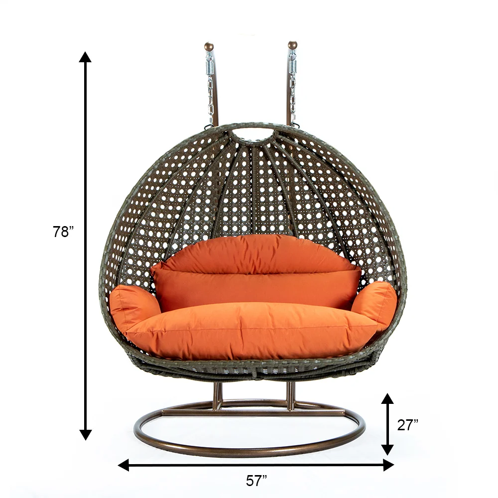 Beige Wicker Hanging 2 person Egg Swing Chair