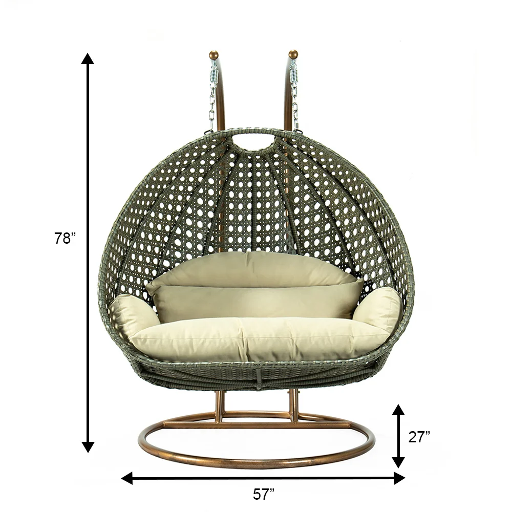 Beige Wicker Hanging 2 person Egg Swing Chair