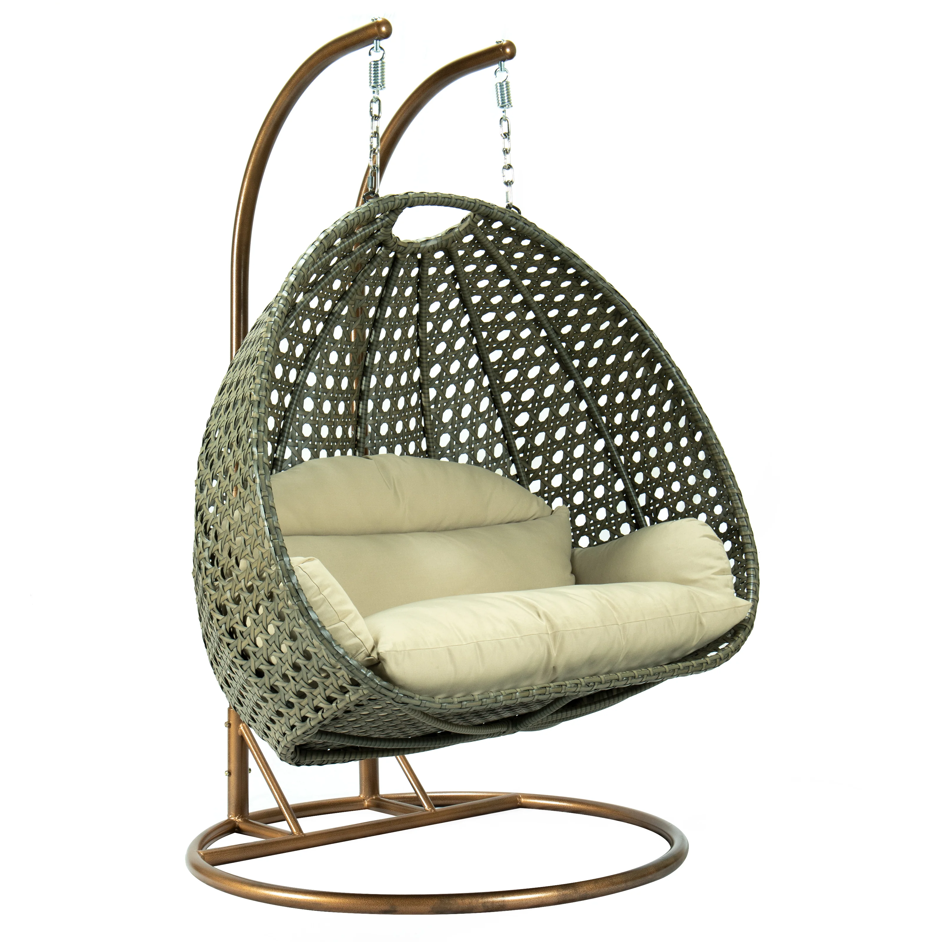 Beige Wicker Hanging 2 person Egg Swing Chair