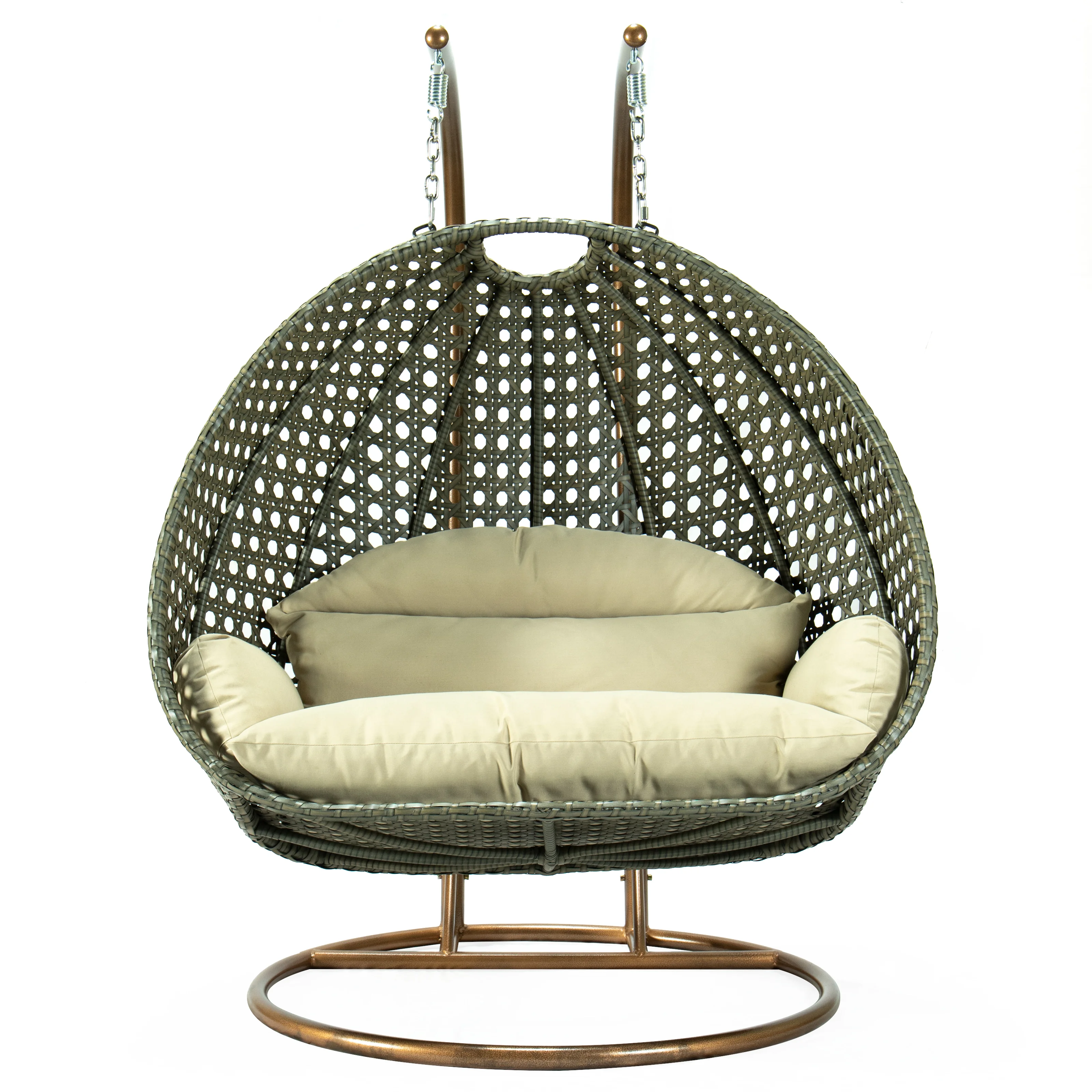 Beige Wicker Hanging 2 person Egg Swing Chair