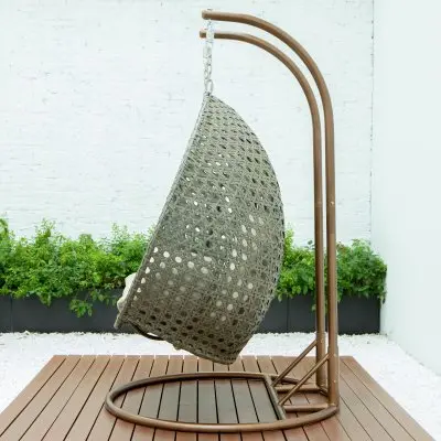 Beige Wicker Hanging 2 person Egg Swing Chair