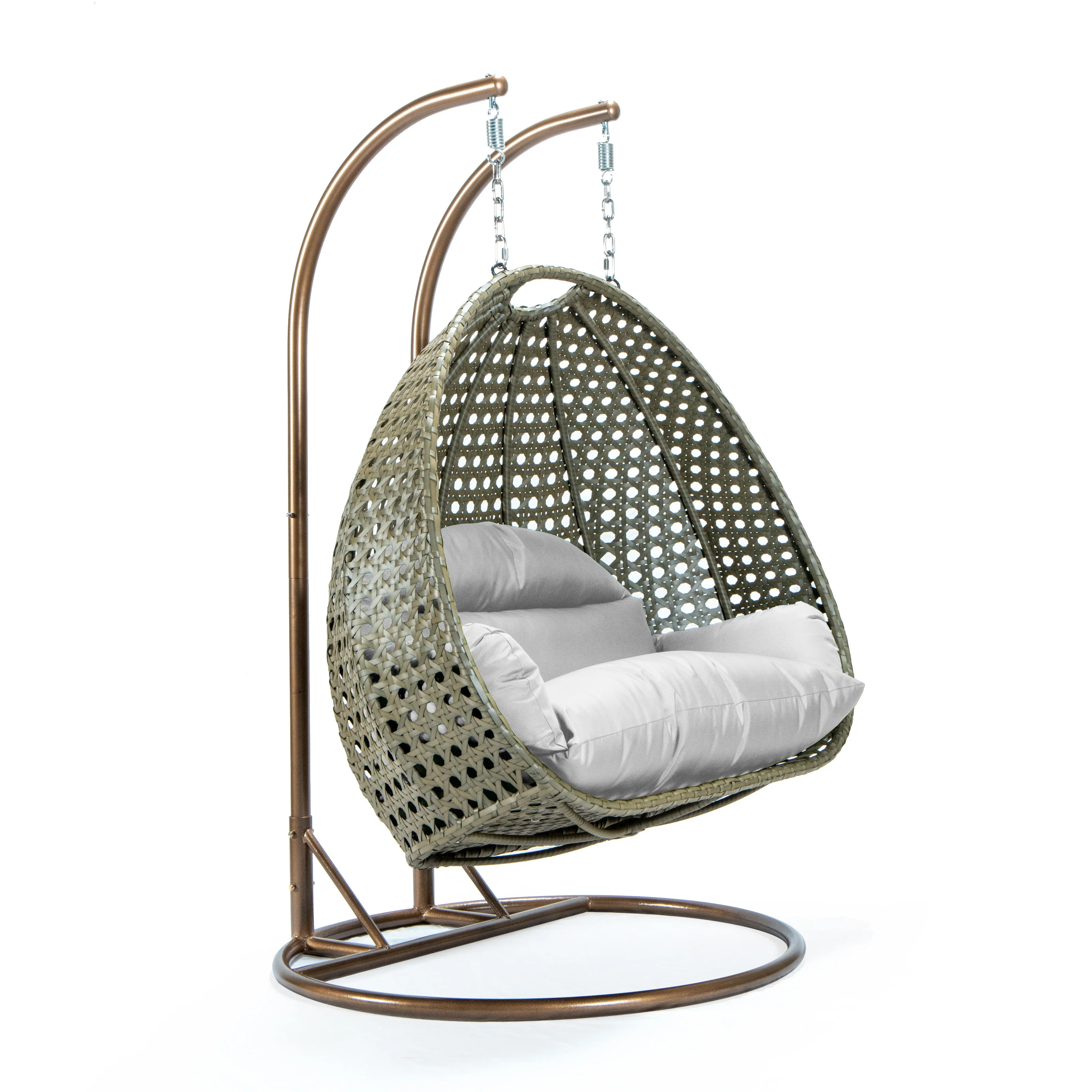 Beige Wicker Hanging 2 person Egg Swing Chair