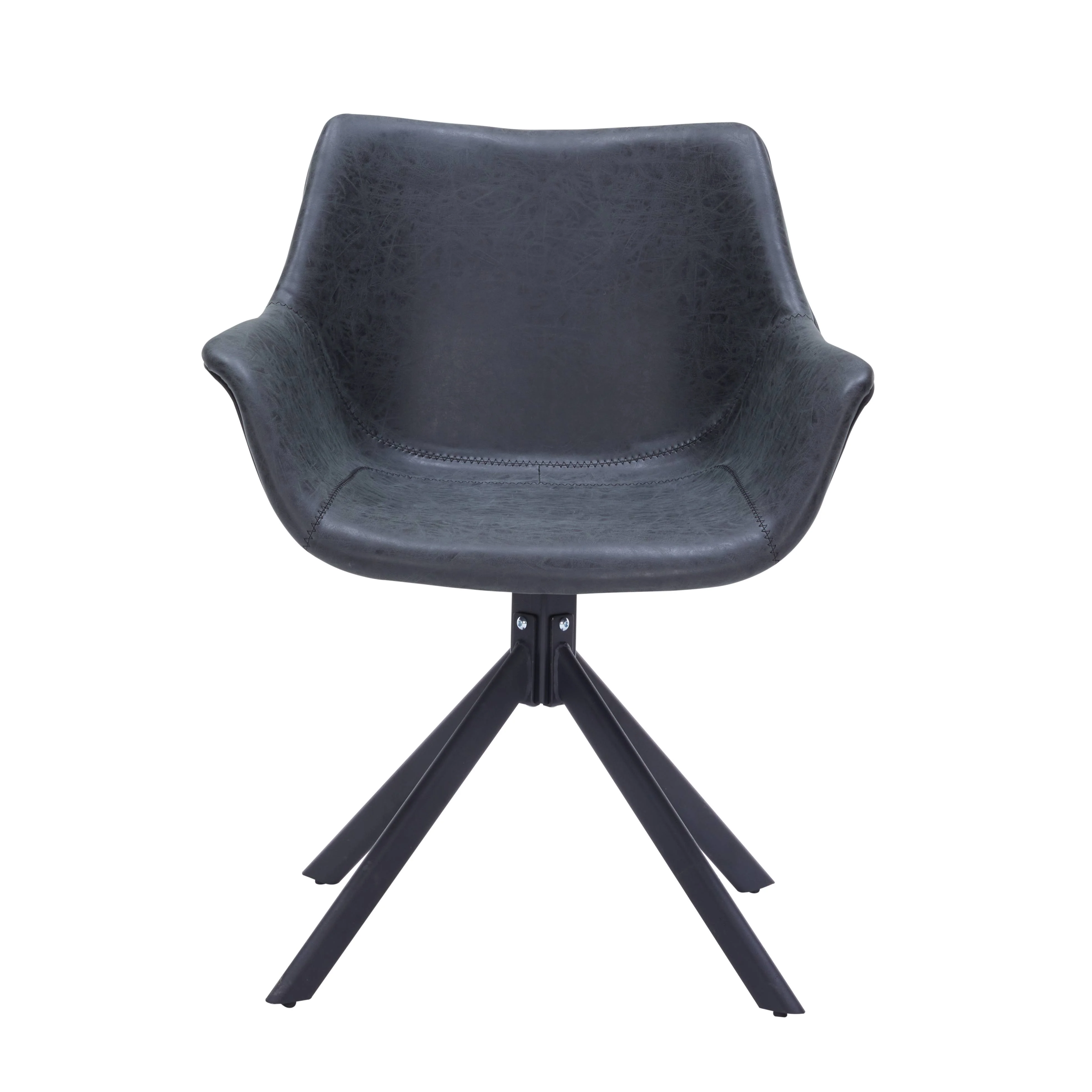 Markley Modern Leather Dining Swival Arm Chair in Black