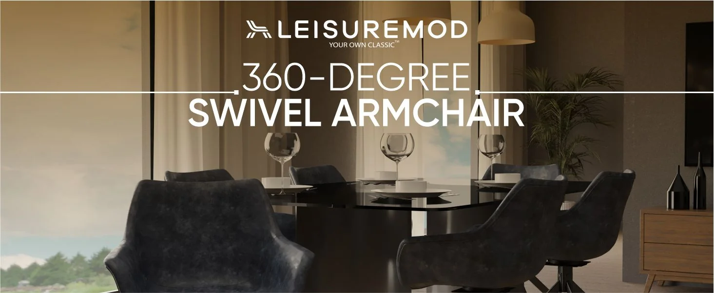 Markley Modern Leather Dining Swival Arm Chair in Black