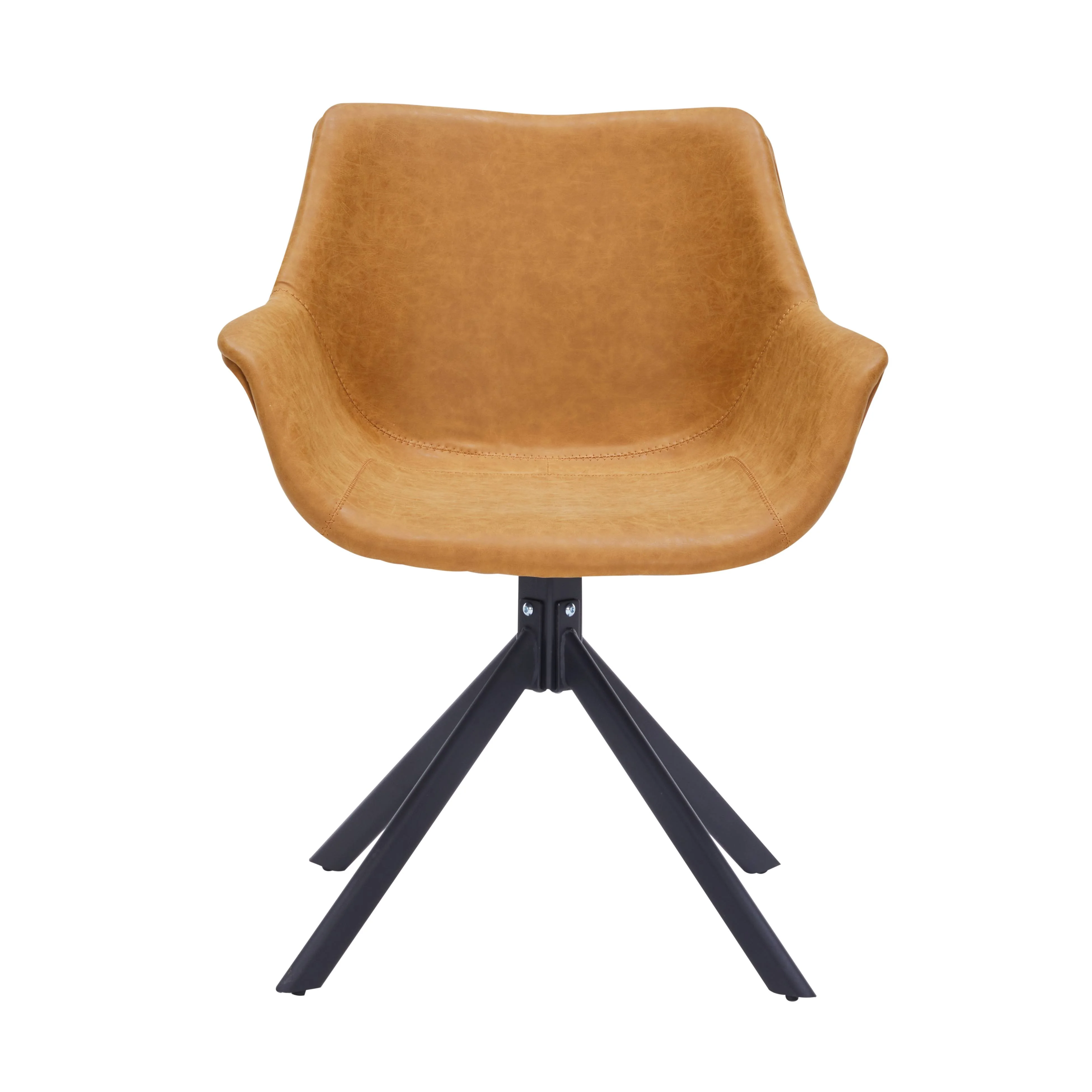 Markley Modern Leather Dining Swival Arm Chair in Light Brown