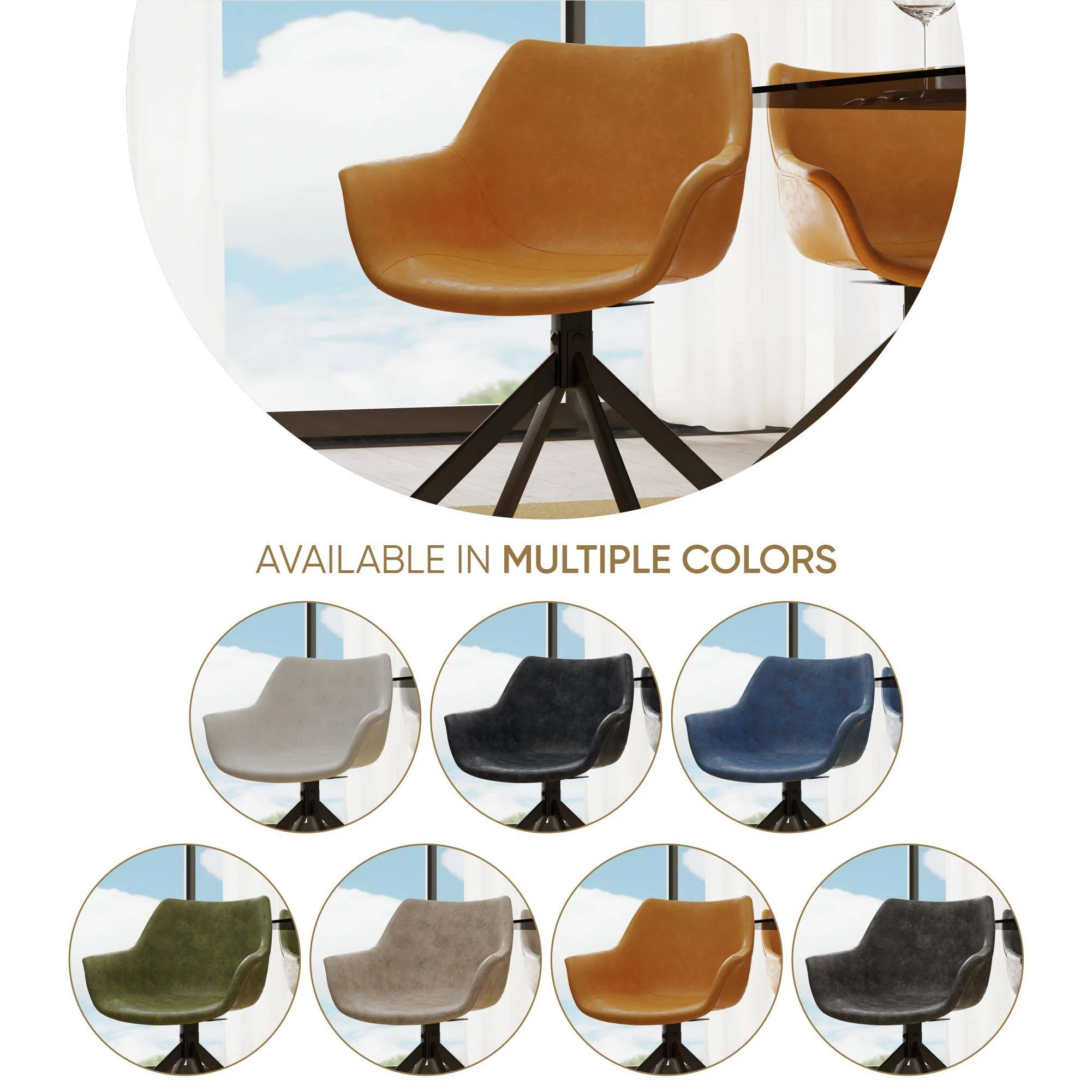 Markley Modern Leather Dining Swival Arm Chair in Light Brown