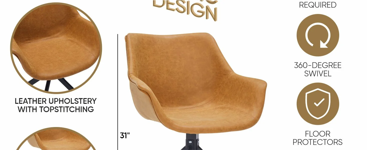 Markley Modern Leather Dining Swival Arm Chair in Light Brown