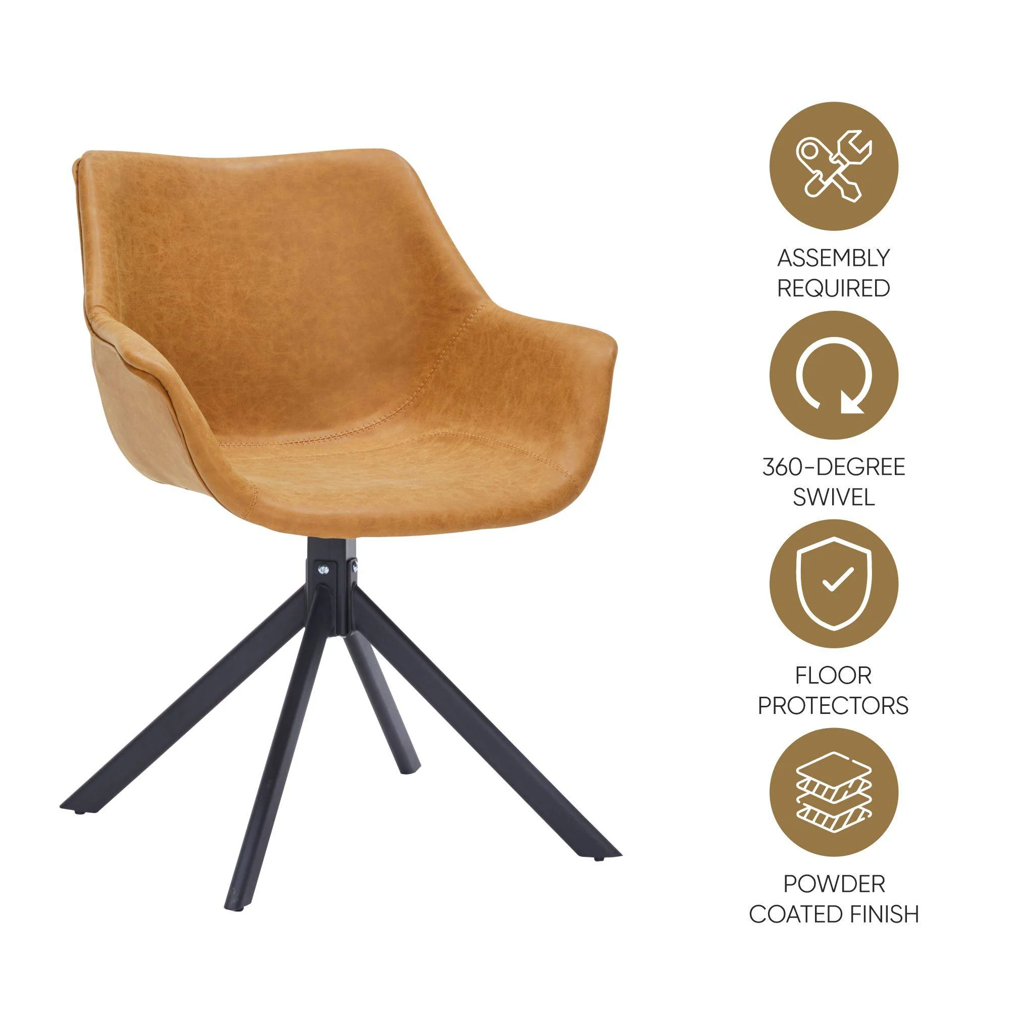 Markley Modern Leather Dining Swival Arm Chair in Light Brown