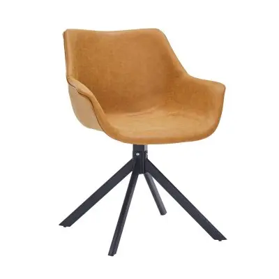 Markley Modern Leather Dining Swival Arm Chair in Light Brown
