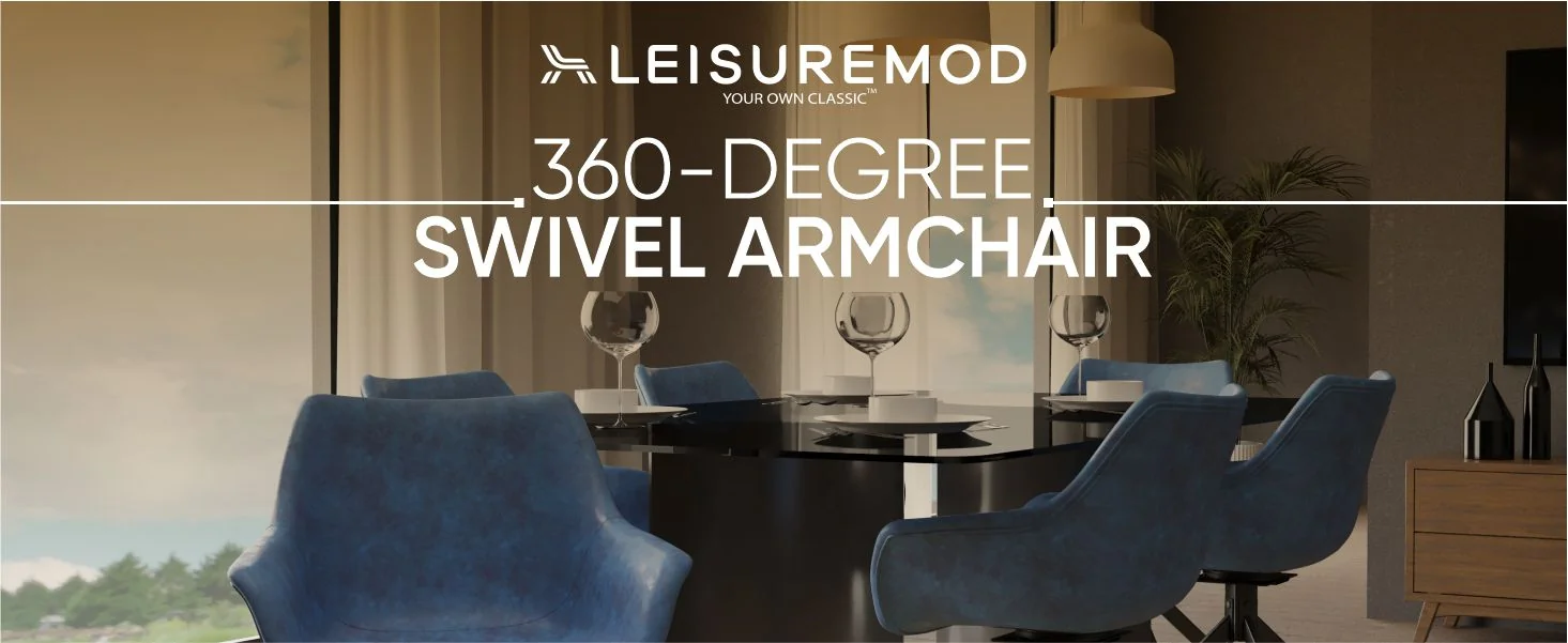 Markley Modern Leather Dining Swival Arm Chair in Light Blue