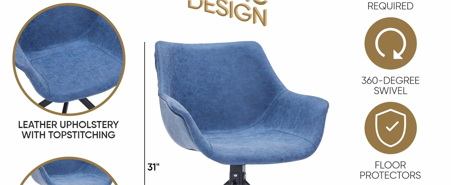Markley Modern Leather Dining Swival Arm Chair in Light Blue