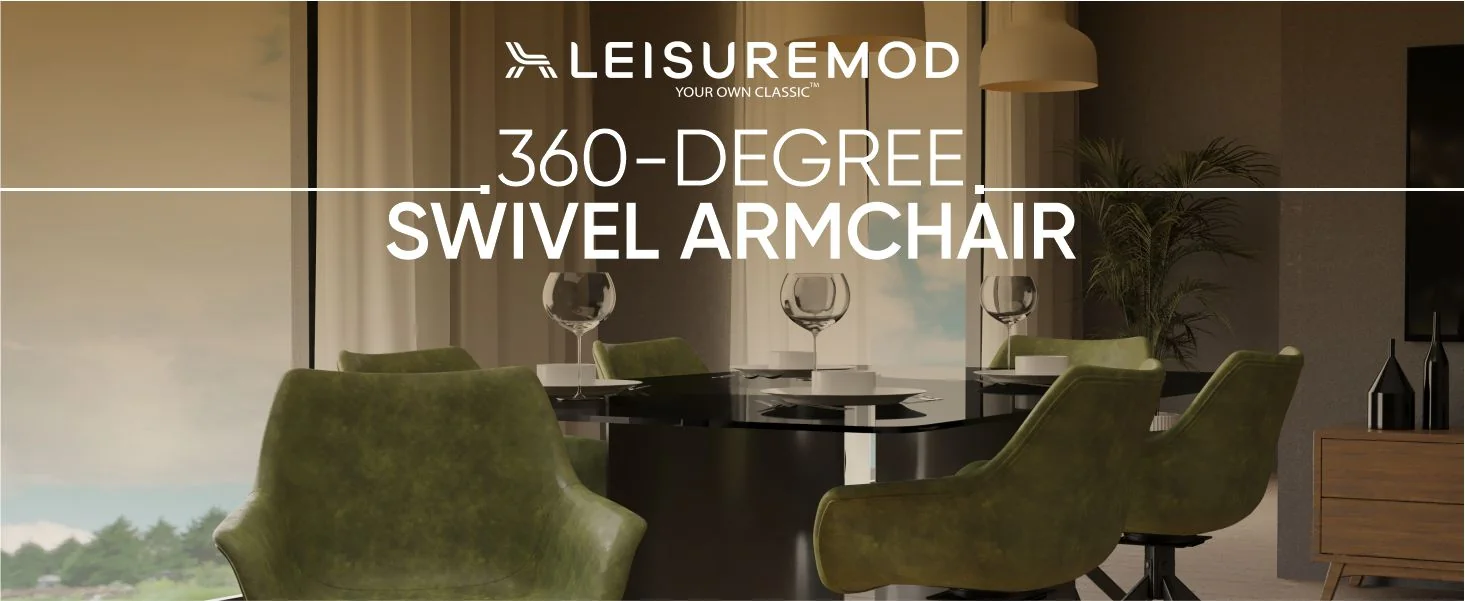 Markley Modern Leather Dining Swival Arm Chair in Green