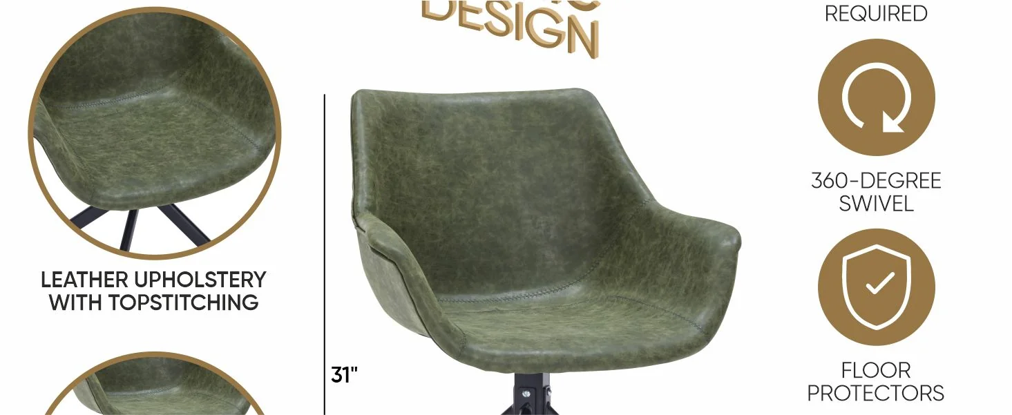 Markley Modern Leather Dining Swival Arm Chair in Green