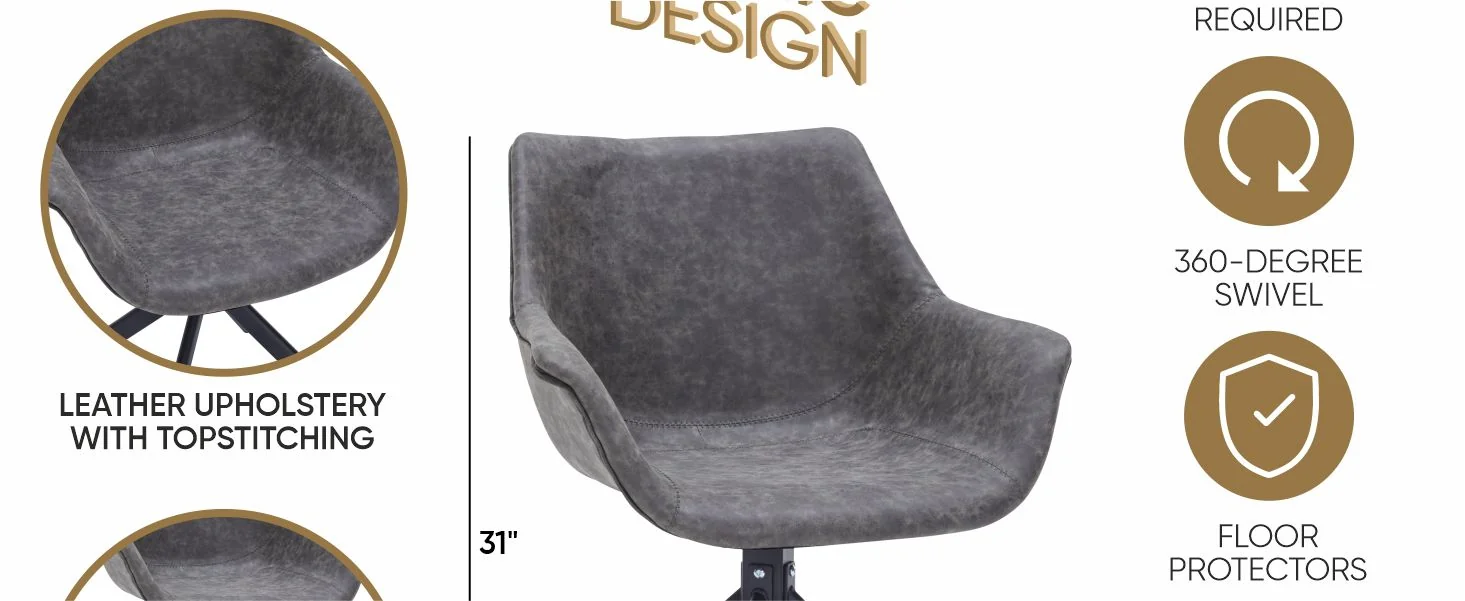 Markley Modern Leather Dining Swival Arm Chair in Grey