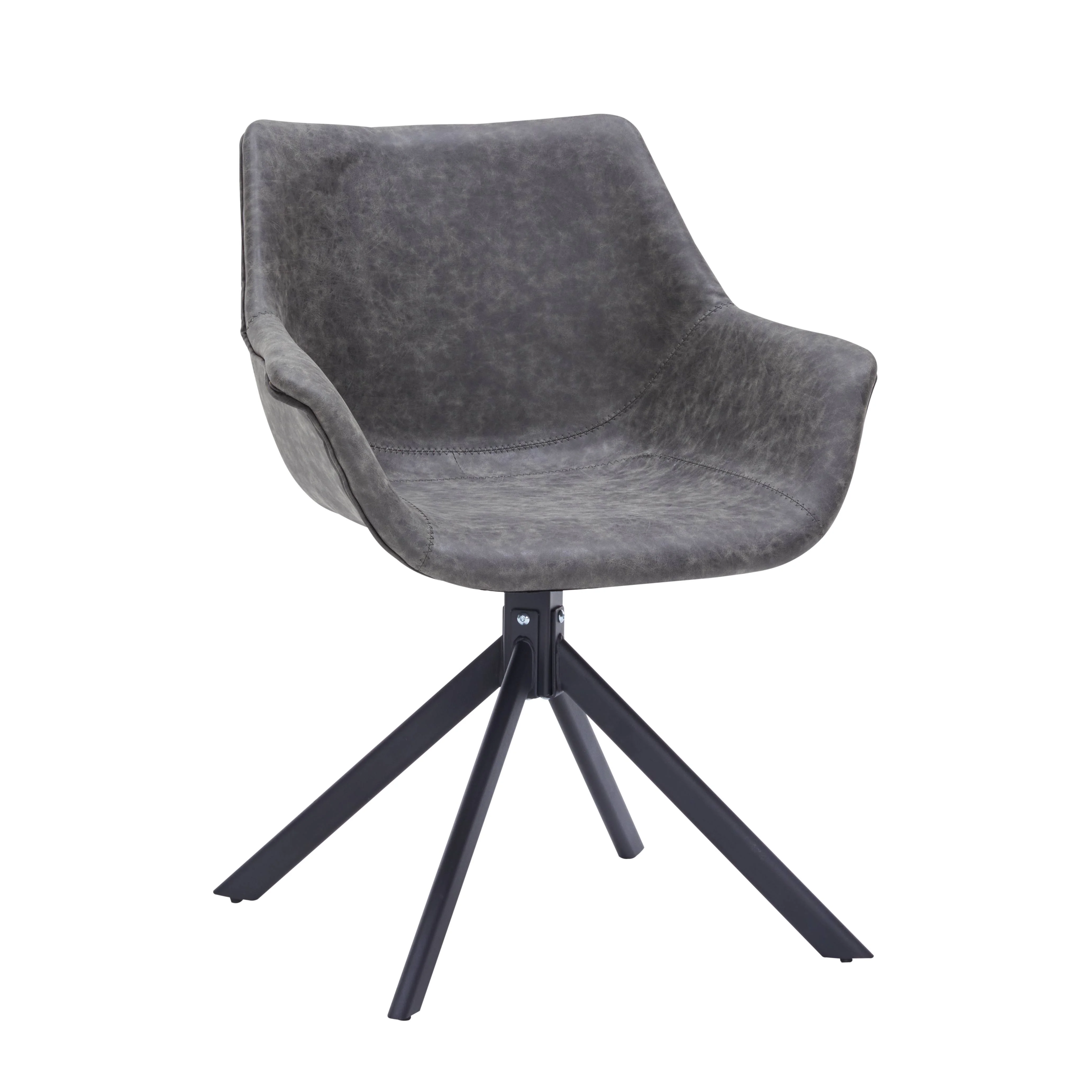 Markley Modern Leather Dining Swival Arm Chair in Grey