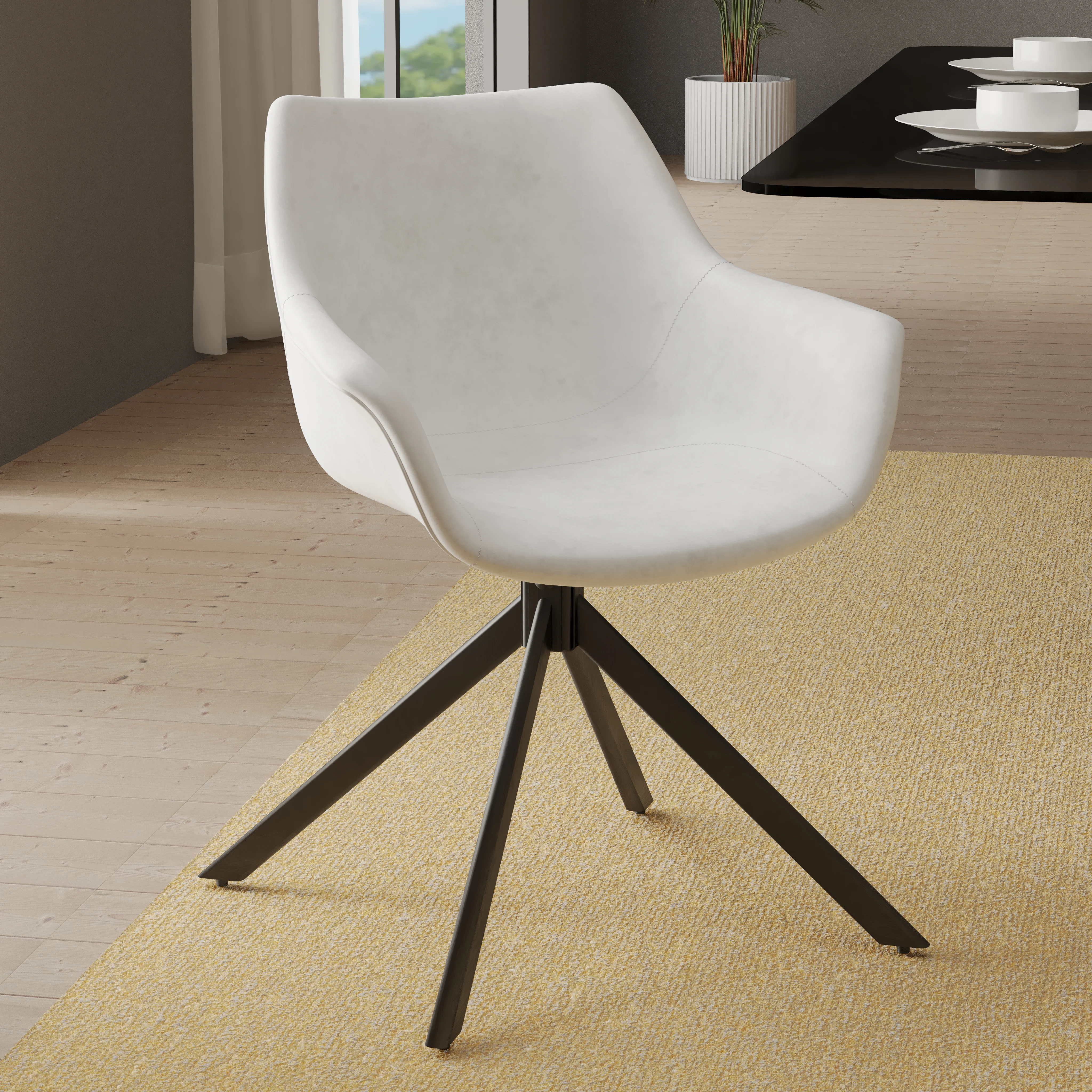 Markley Modern Leather Dining Swival Arm Chair in Light Grey