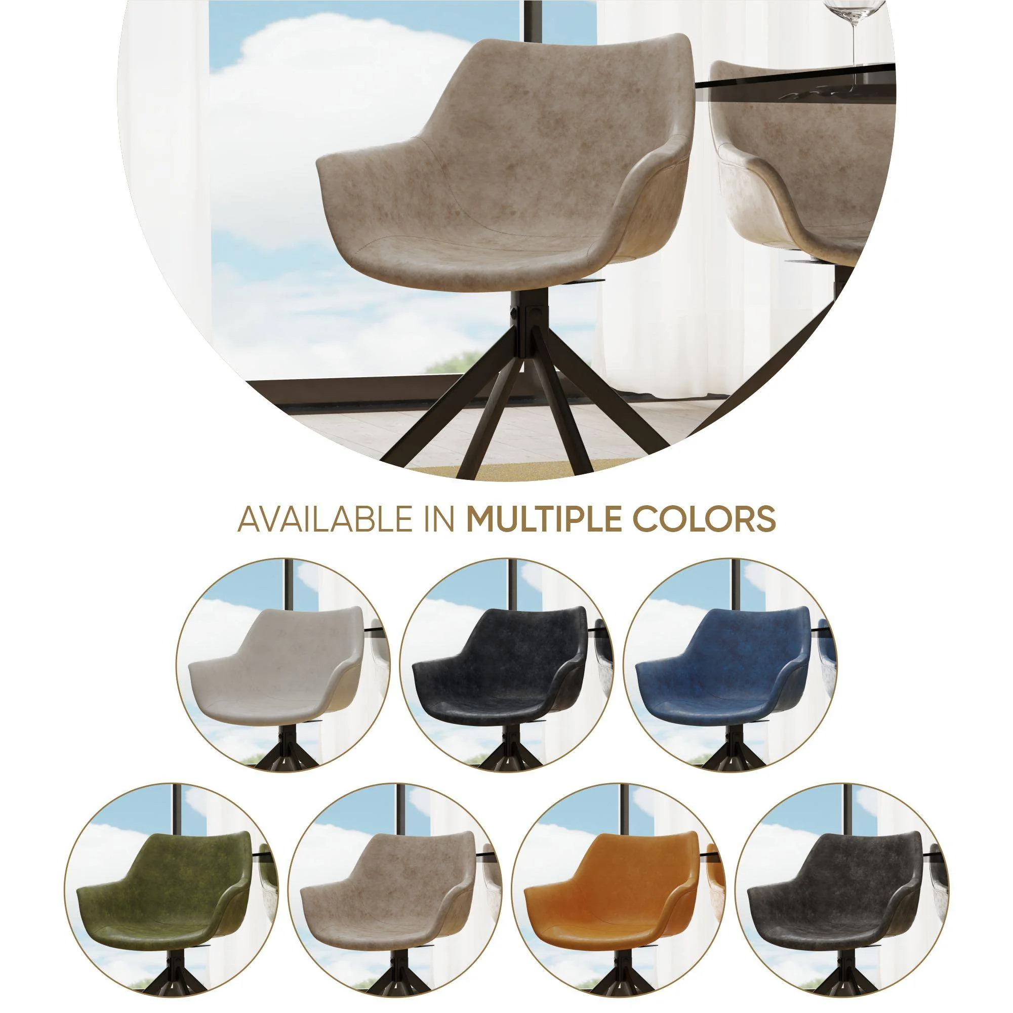 Markley Modern Leather Dining Swival Arm Chair in Taupe