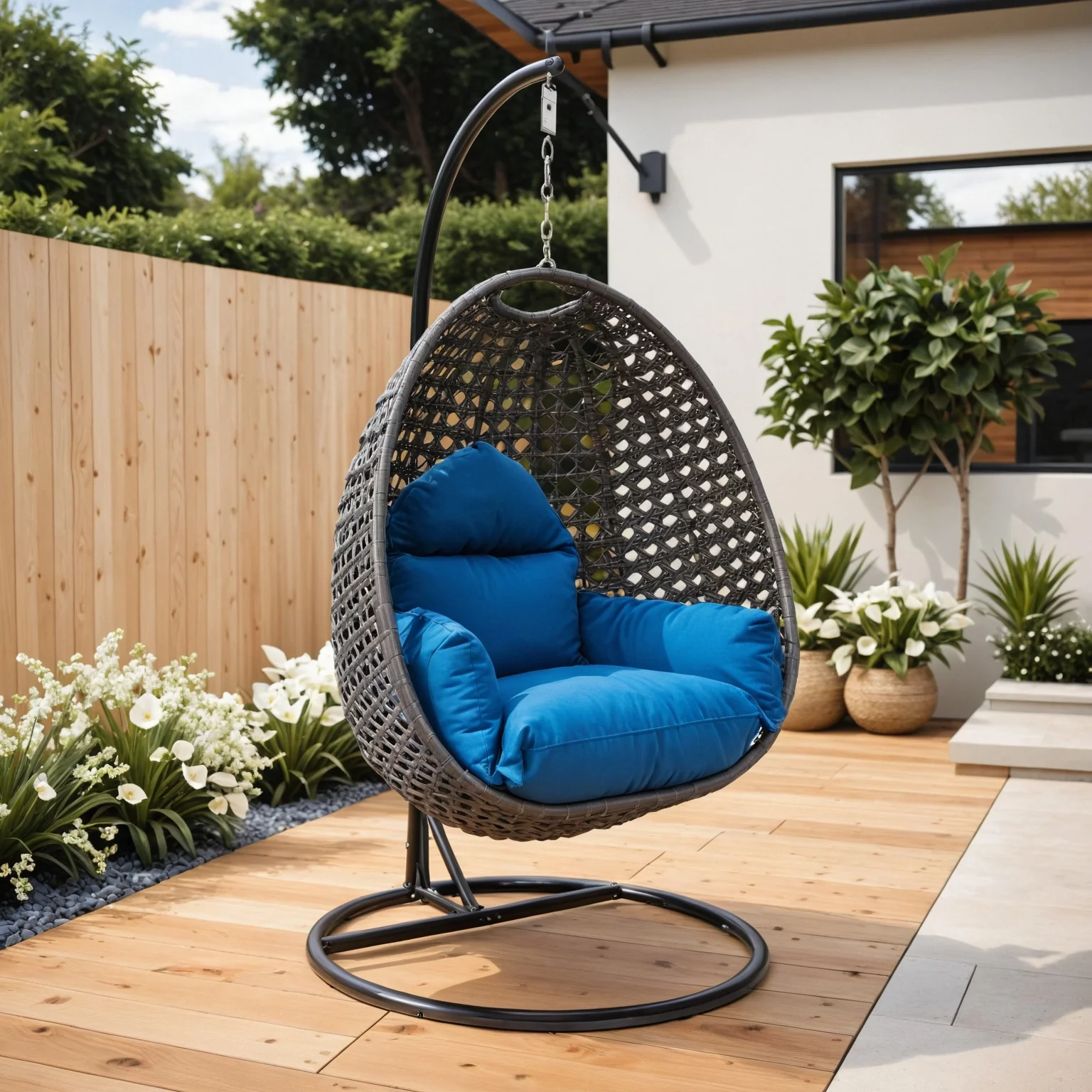 Charcoal Wicker Hanging Egg Swing Chair