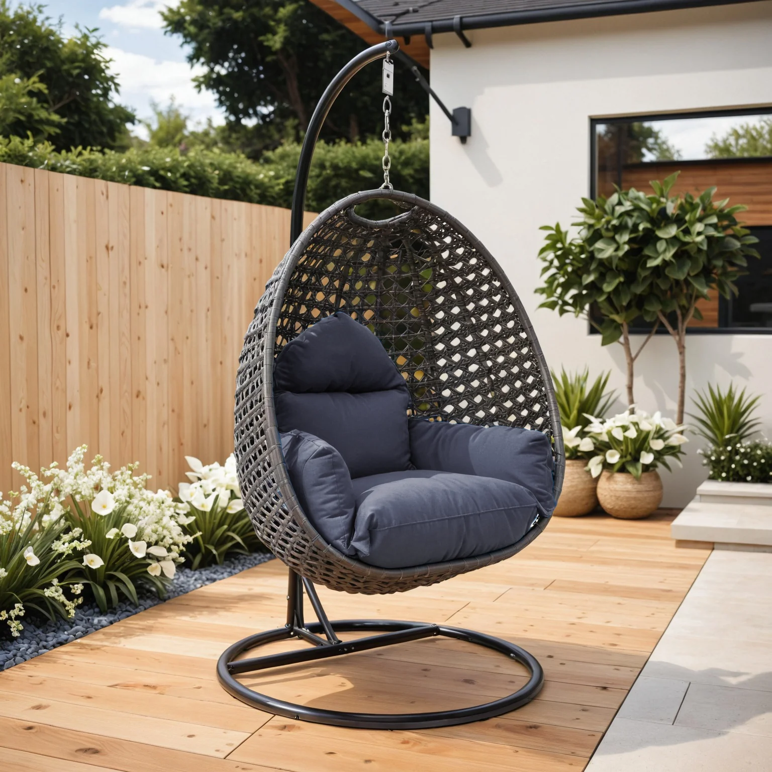 Charcoal Wicker Hanging Egg Swing Chair