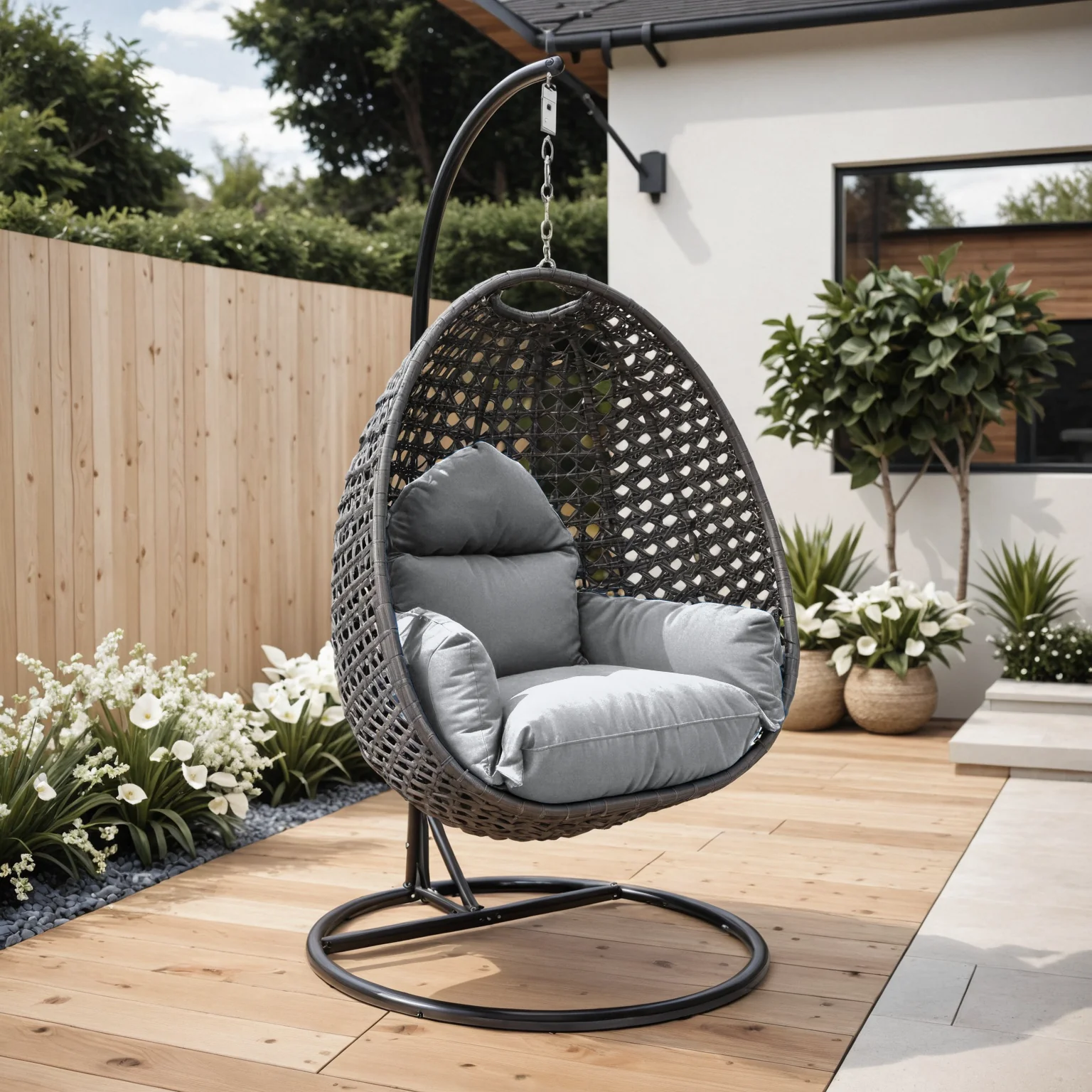 Charcoal Wicker Hanging Egg Swing Chair