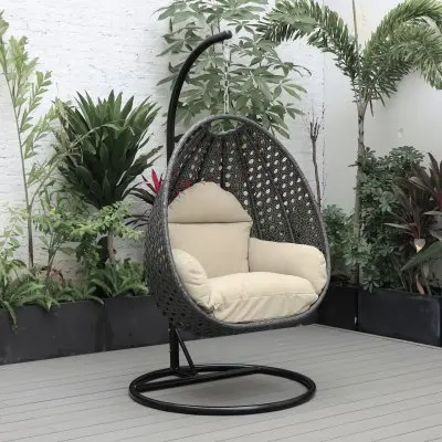 Charcoal Wicker Hanging Egg Swing Chair