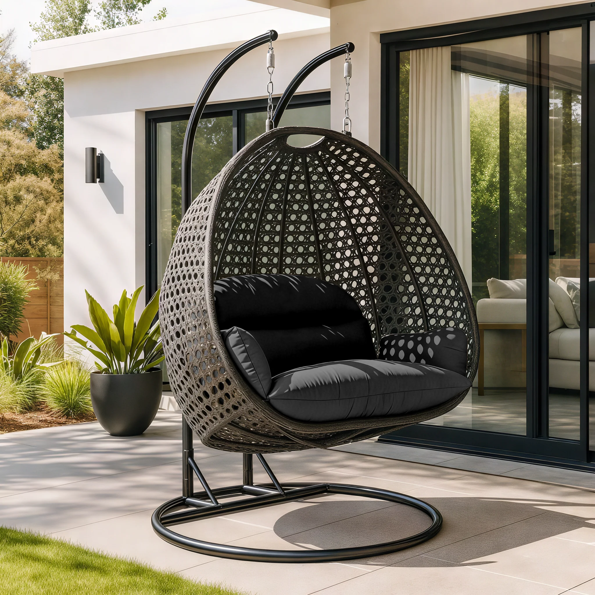 Charcoal Wicker Hanging 2 person Egg Swing Chair