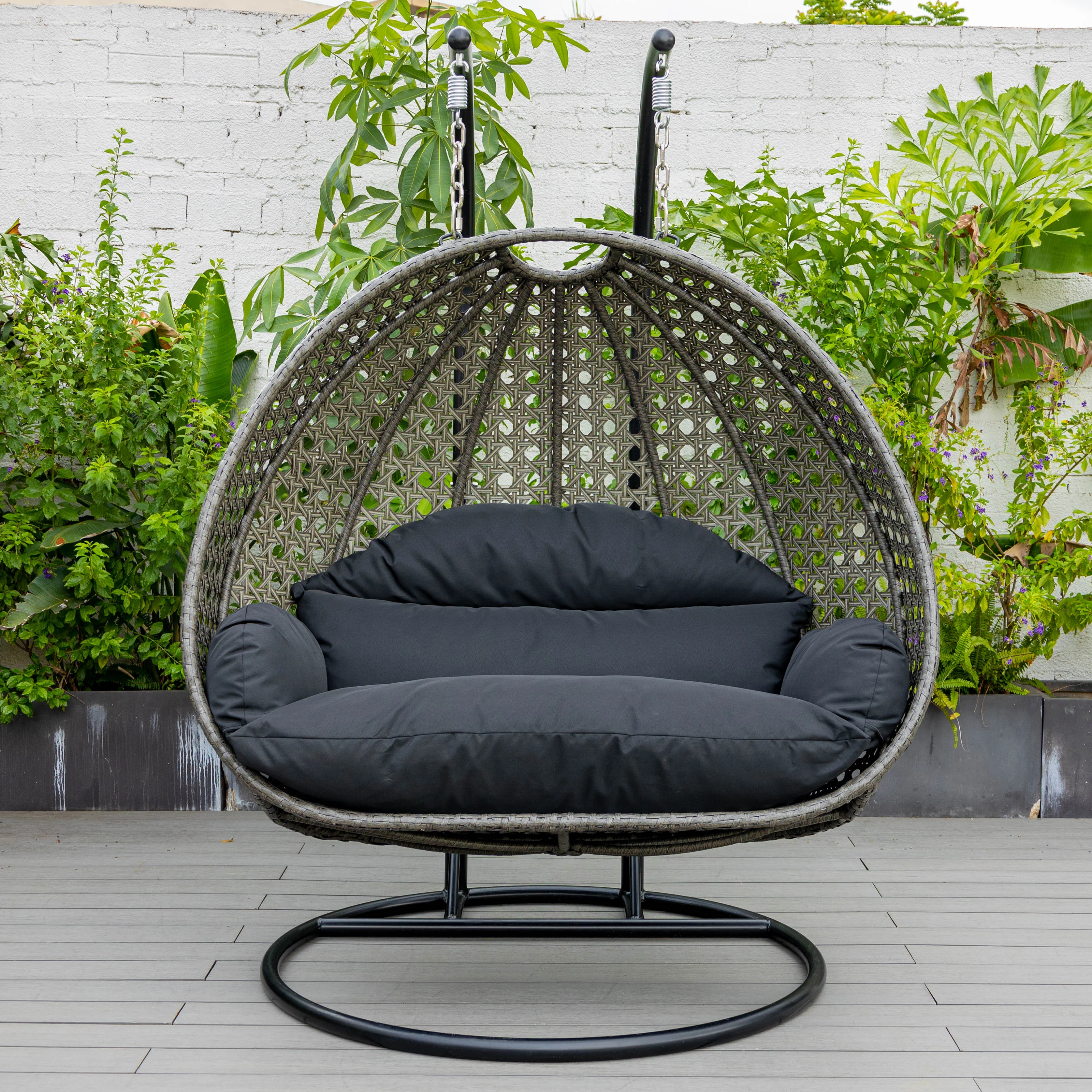 Charcoal Wicker Hanging 2 person Egg Swing Chair