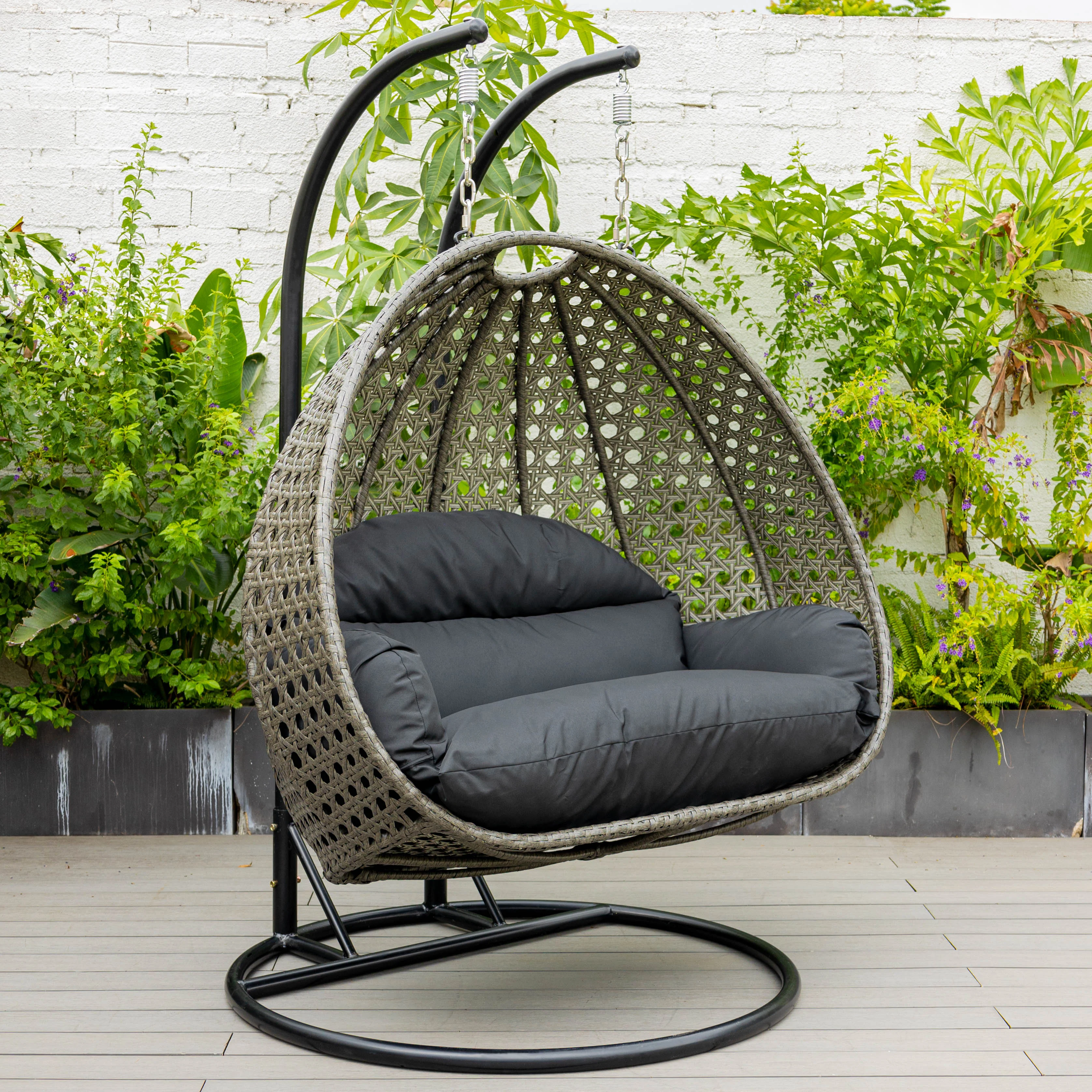 Charcoal Wicker Hanging 2 person Egg Swing Chair
