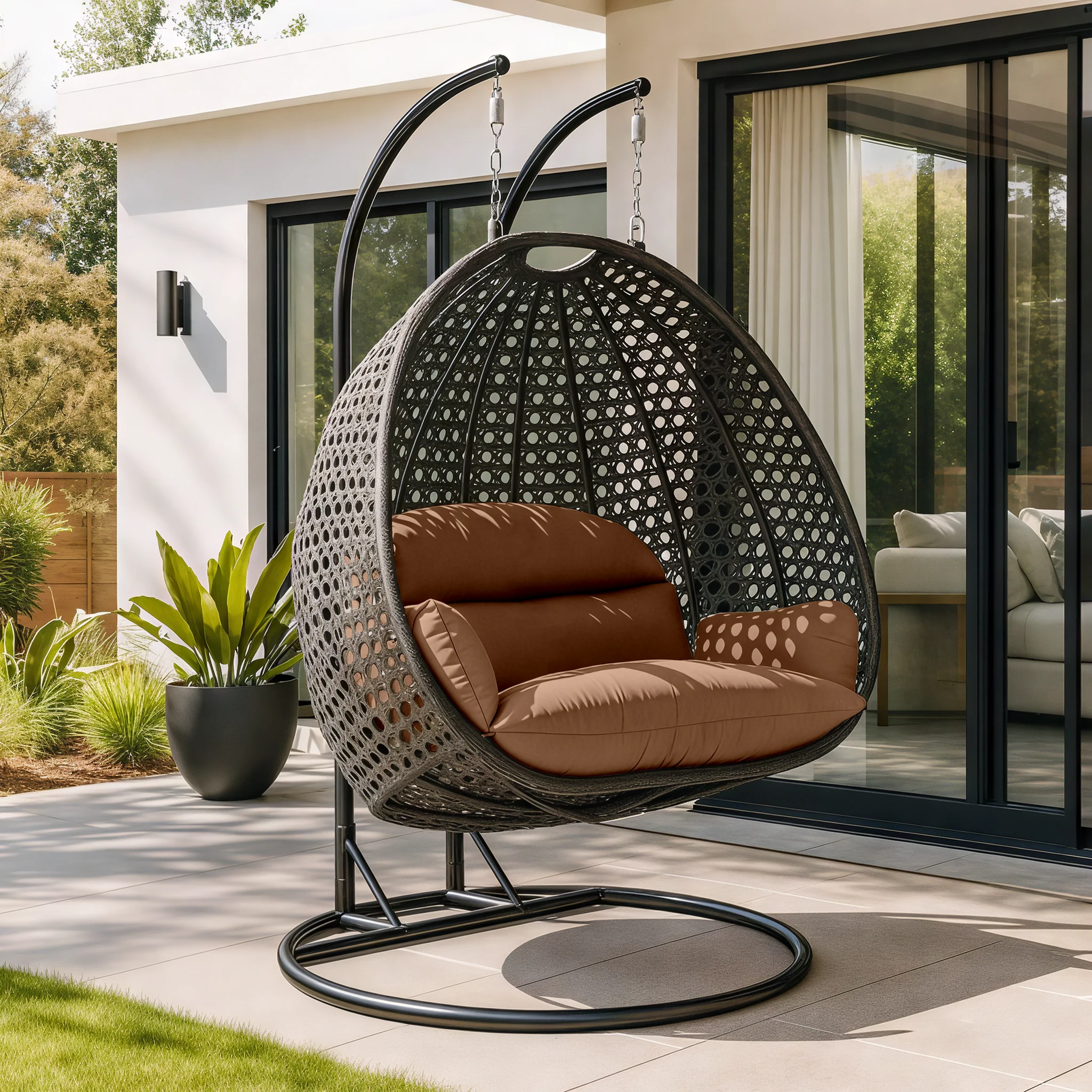 Charcoal Wicker Hanging 2 person Egg Swing Chair